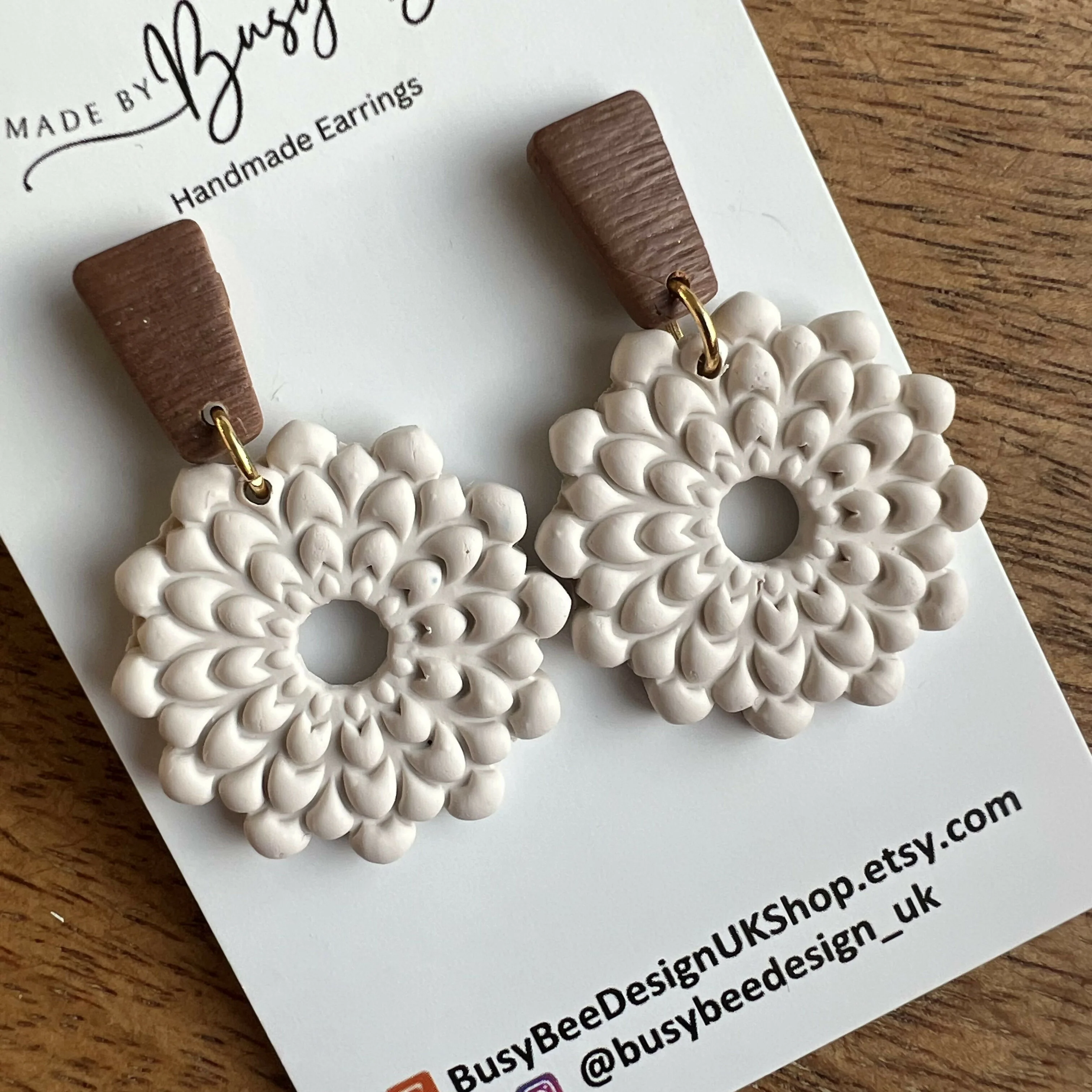 Floral Dangle Earrings – Polymer Clay Textured Earrings, Dainty Earrings, Handmade Clay Jewellery