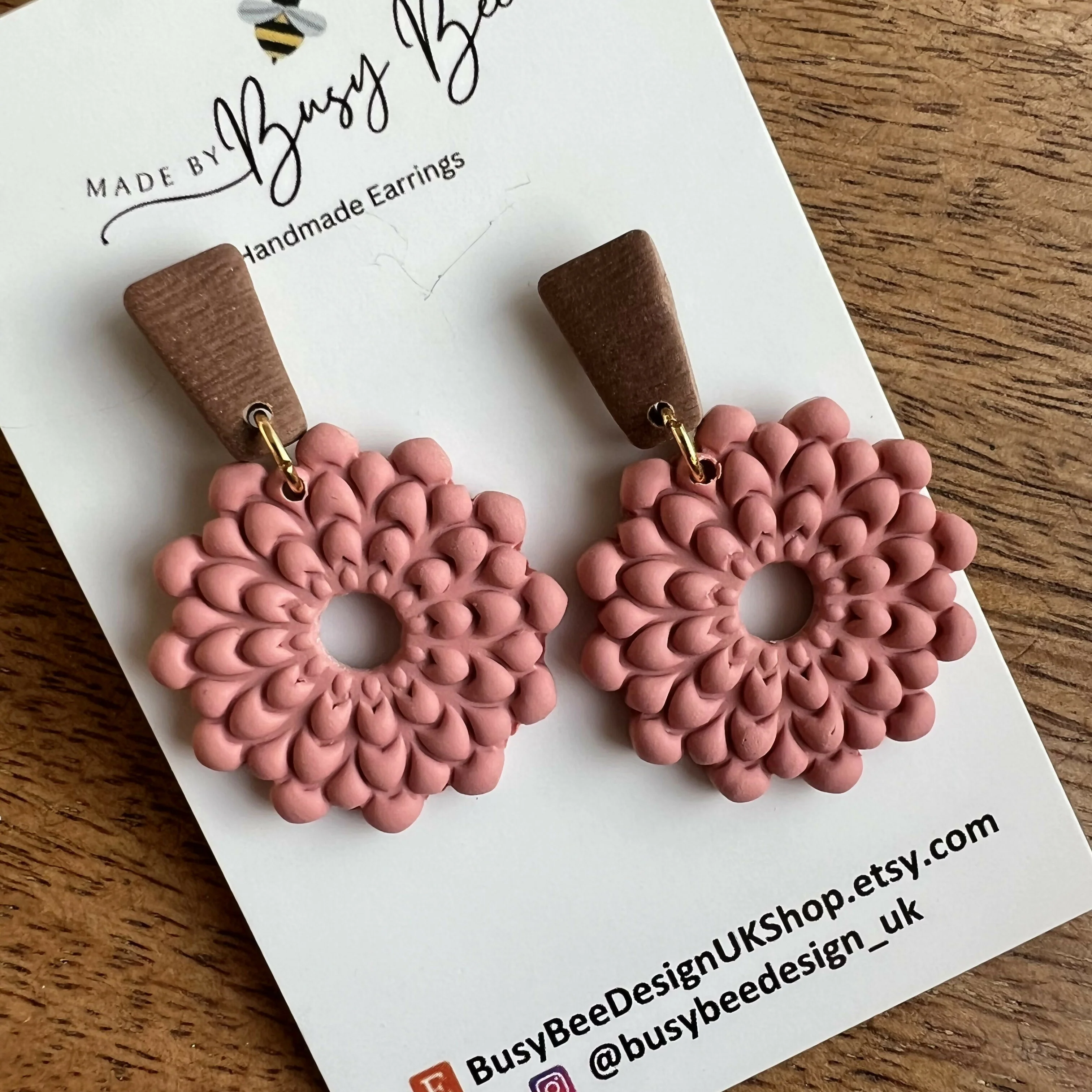 Floral Dangle Earrings – Polymer Clay Textured Earrings, Dainty Earrings, Handmade Clay Jewellery - Image 2