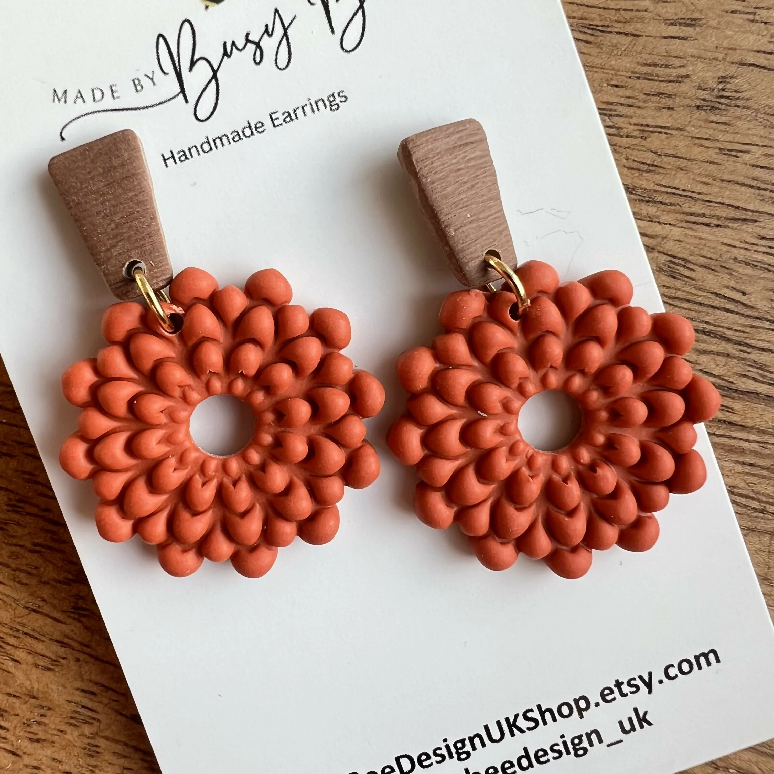 Floral Dangle Earrings – Polymer Clay Textured Earrings, Dainty Earrings, Handmade Clay Jewellery - Image 3