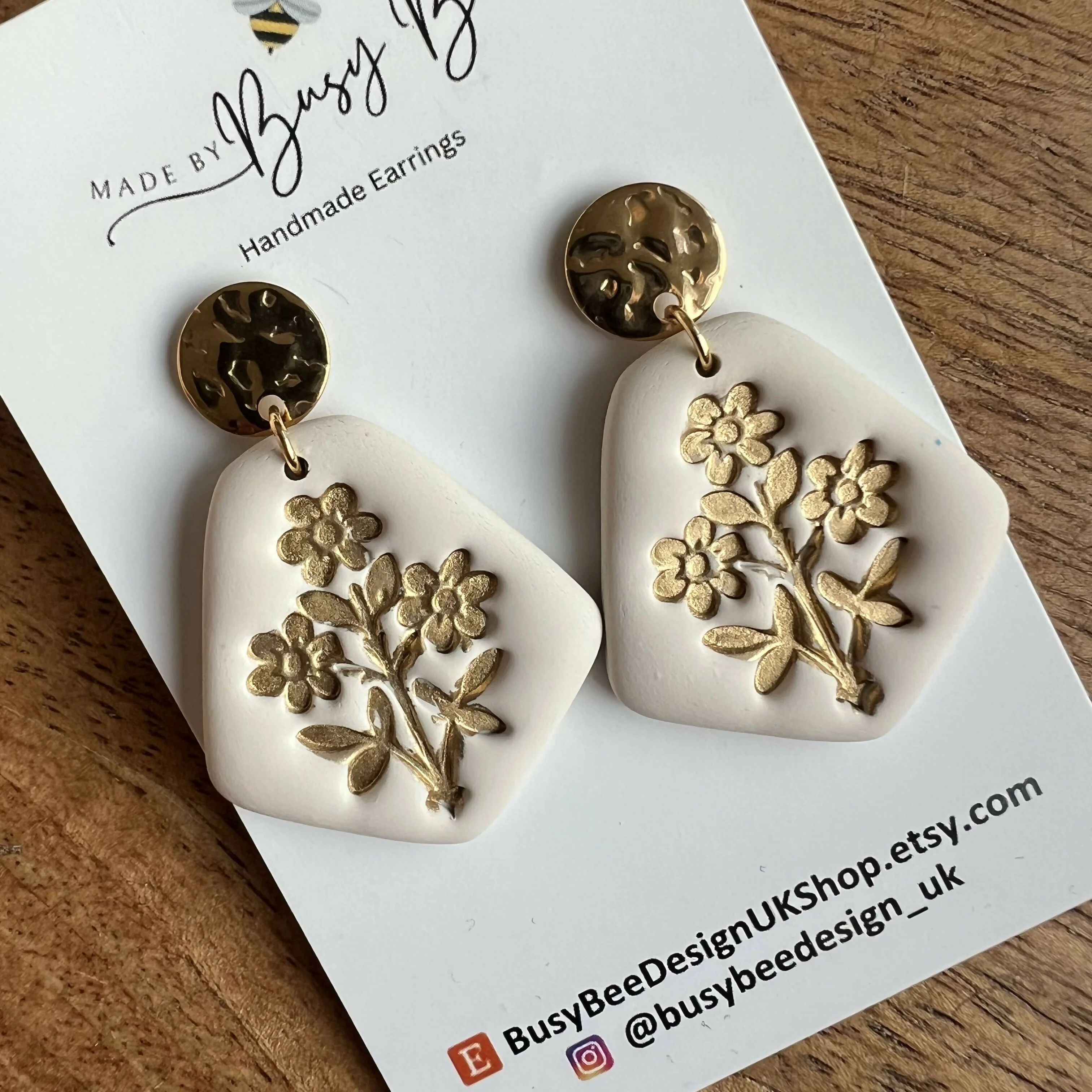 Floral Dangle Earrings – Polymer Clay Textured Earrings, Dainty Earrings, Handmade Clay Jewellery - Image 4