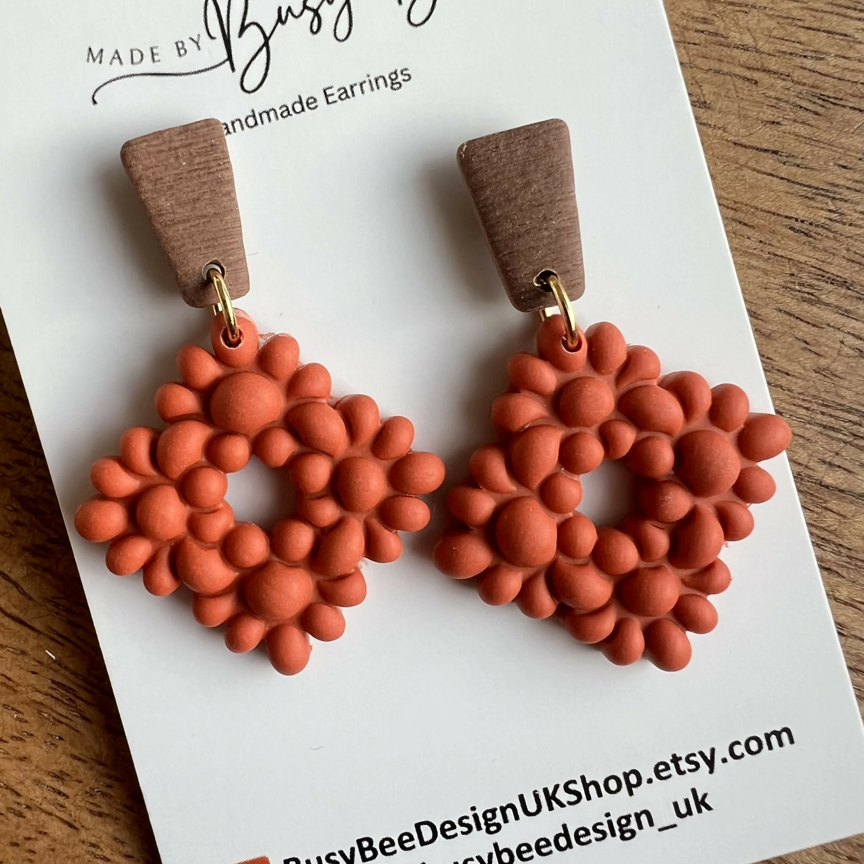 Floral Dangle Earrings – Polymer Clay Textured Earrings, Dainty Earrings, Handmade Clay Jewellery - Image 5