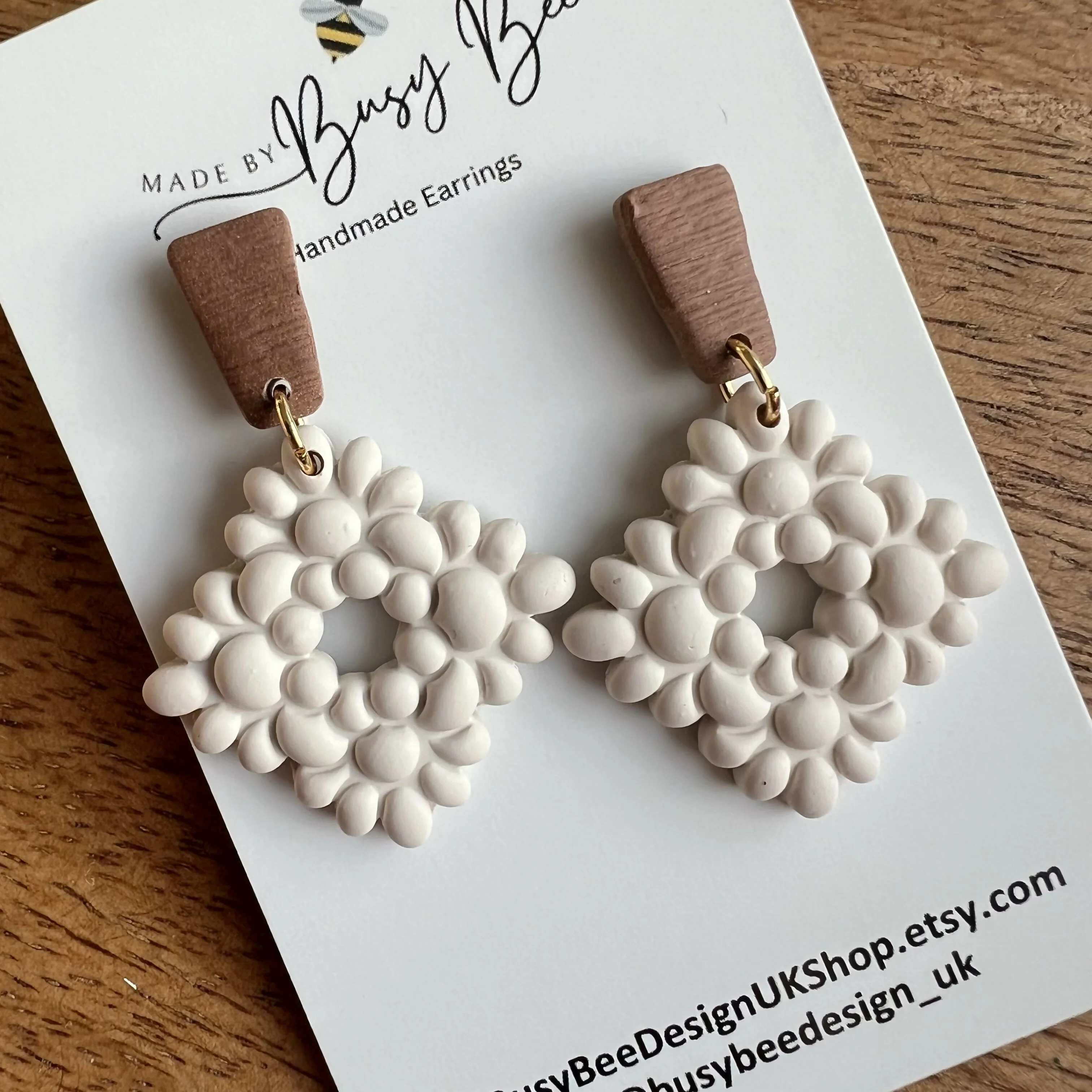 Floral Dangle Earrings – Polymer Clay Textured Earrings, Dainty Earrings, Handmade Clay Jewellery - Image 6