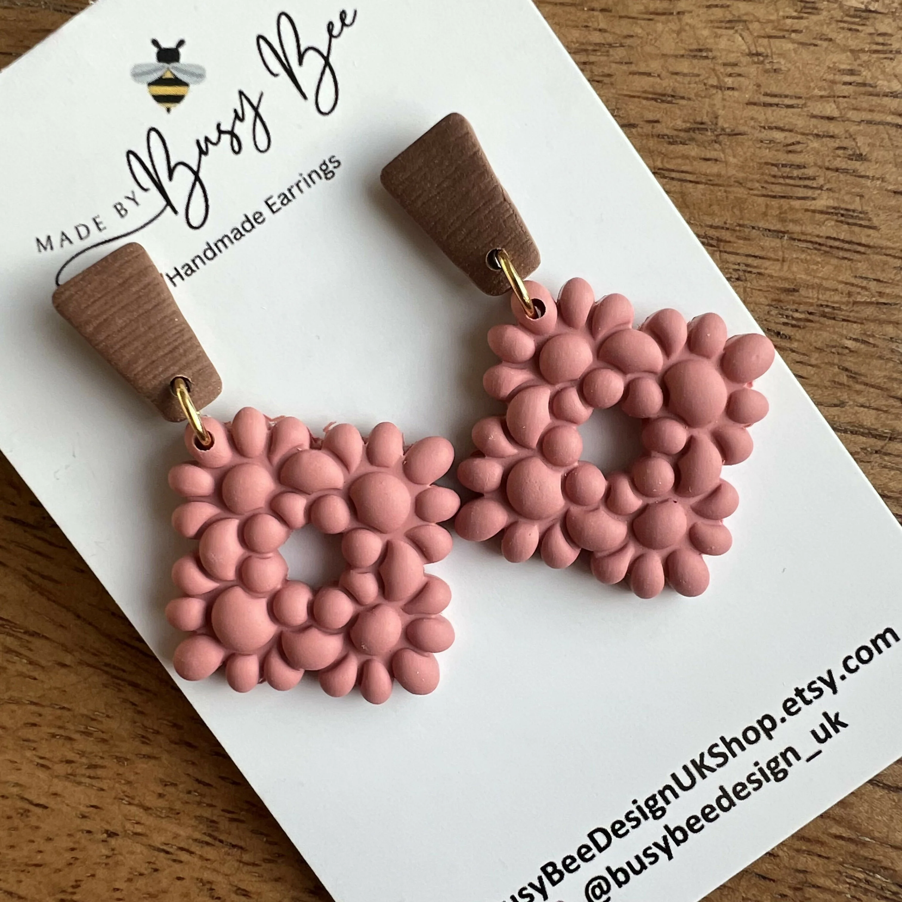 Floral Dangle Earrings – Polymer Clay Textured Earrings, Dainty Earrings, Handmade Clay Jewellery - Image 7