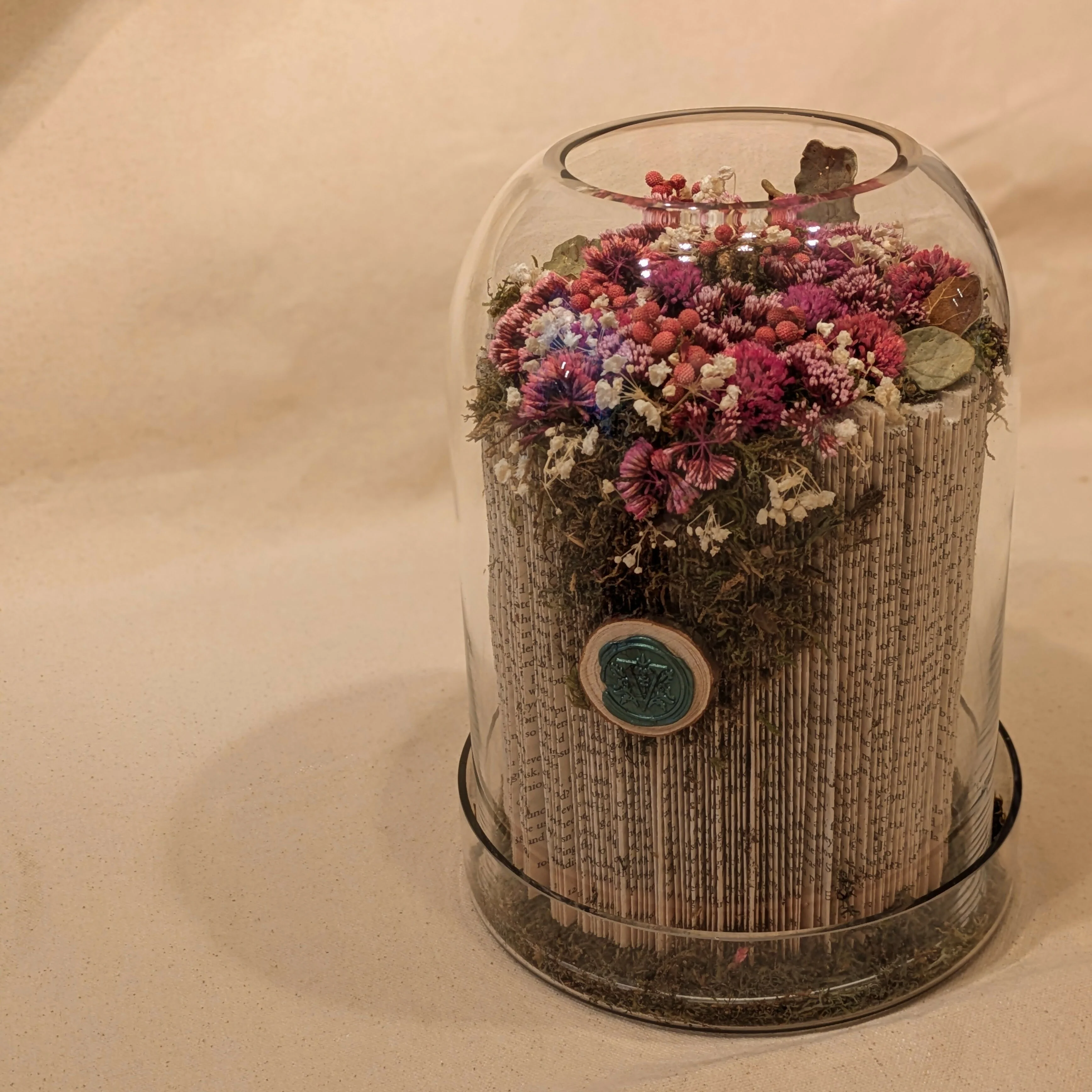 Floral Sculpture in Glass Candle Cover with Tray - Image 3