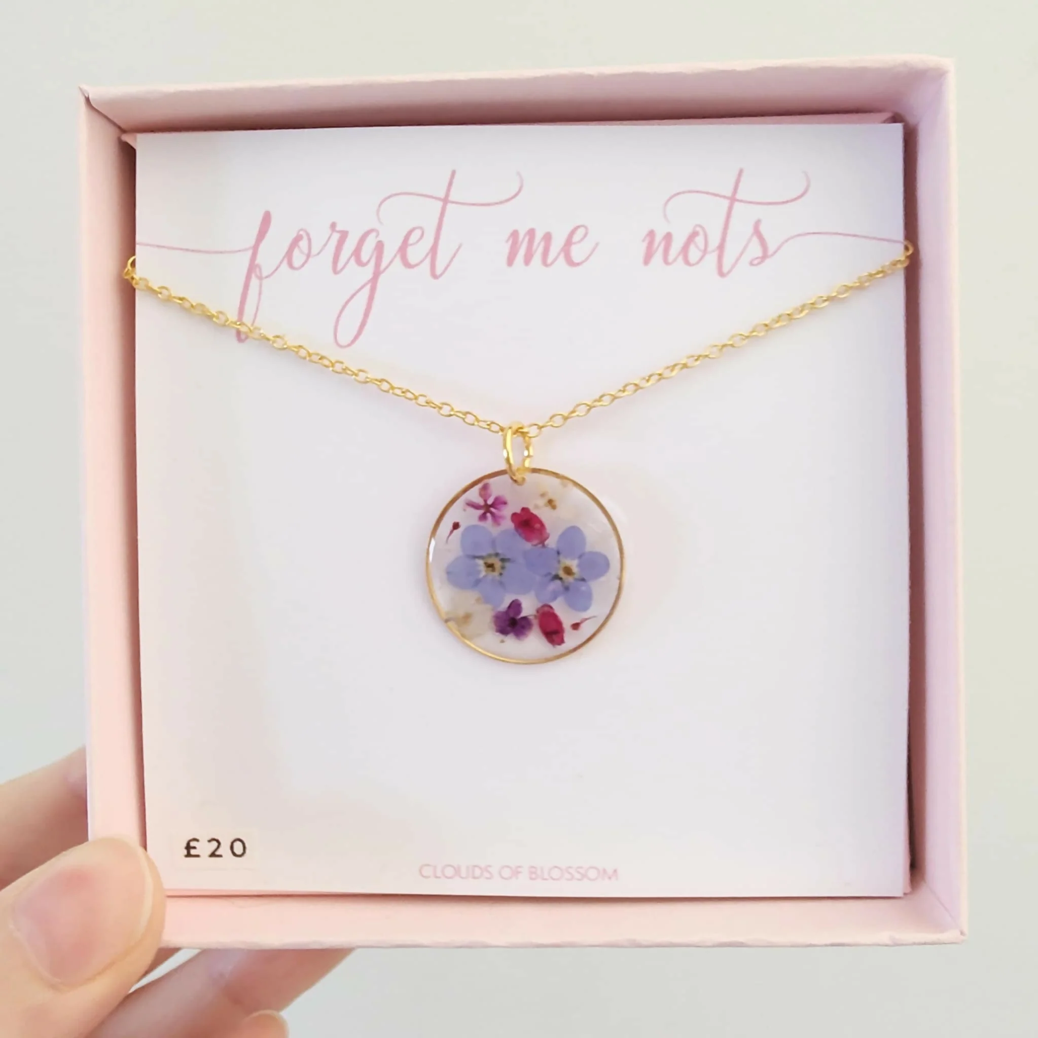 Forget Me Not Circle Necklace Gold Plated