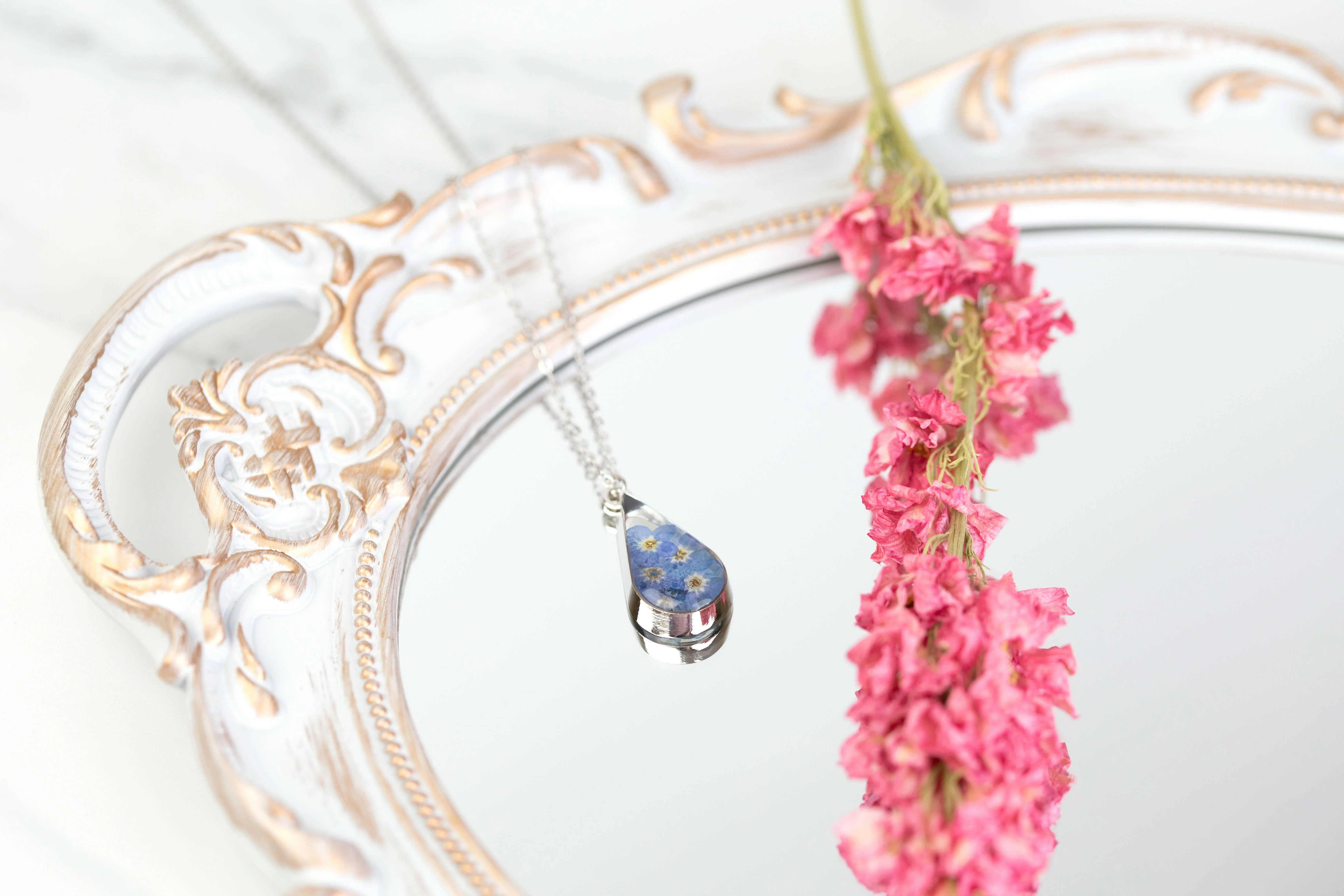 Forget Me Not Deep Teardrop Necklace Silver Plated - Image 5