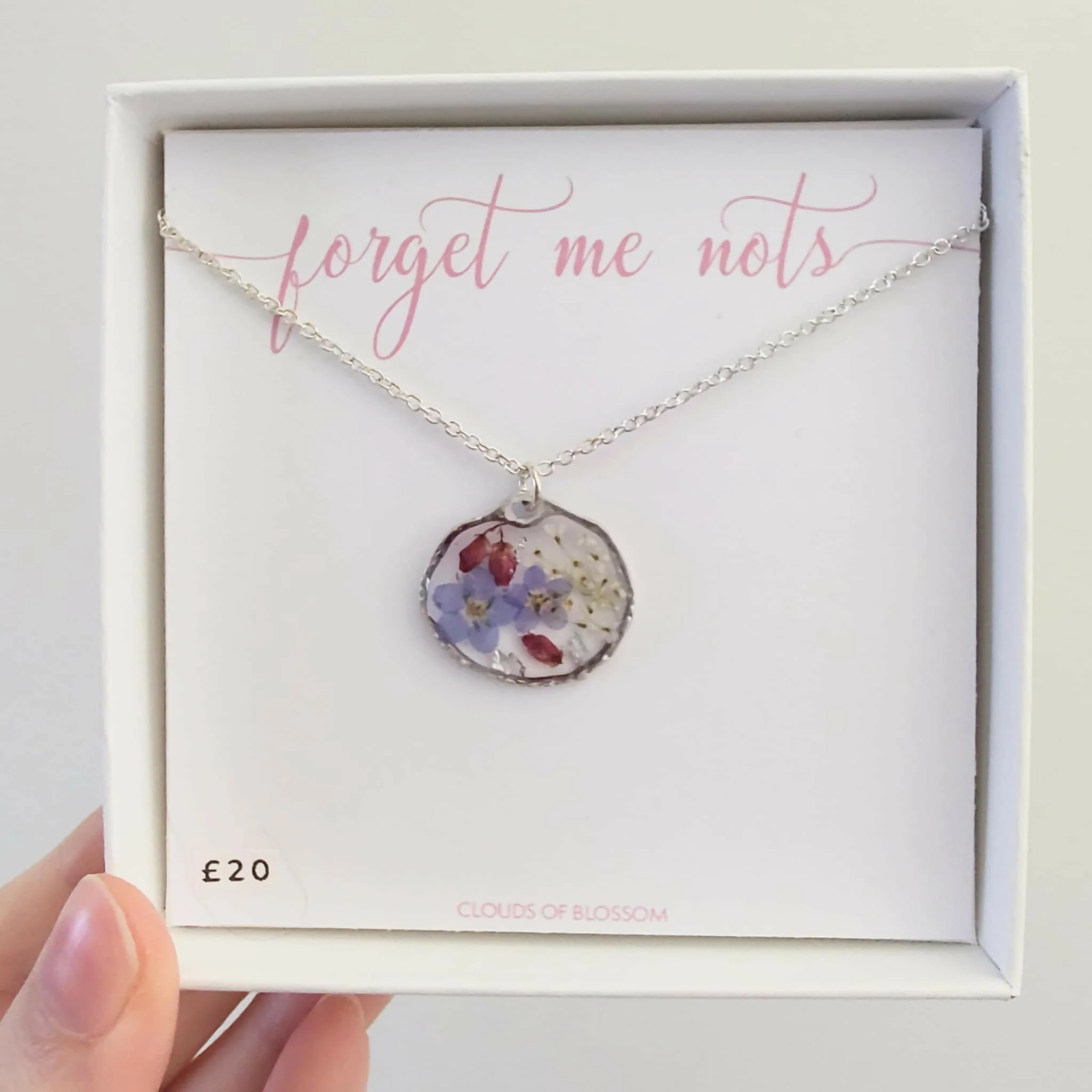 Forget Me Not Hammered Necklace Silver Plated