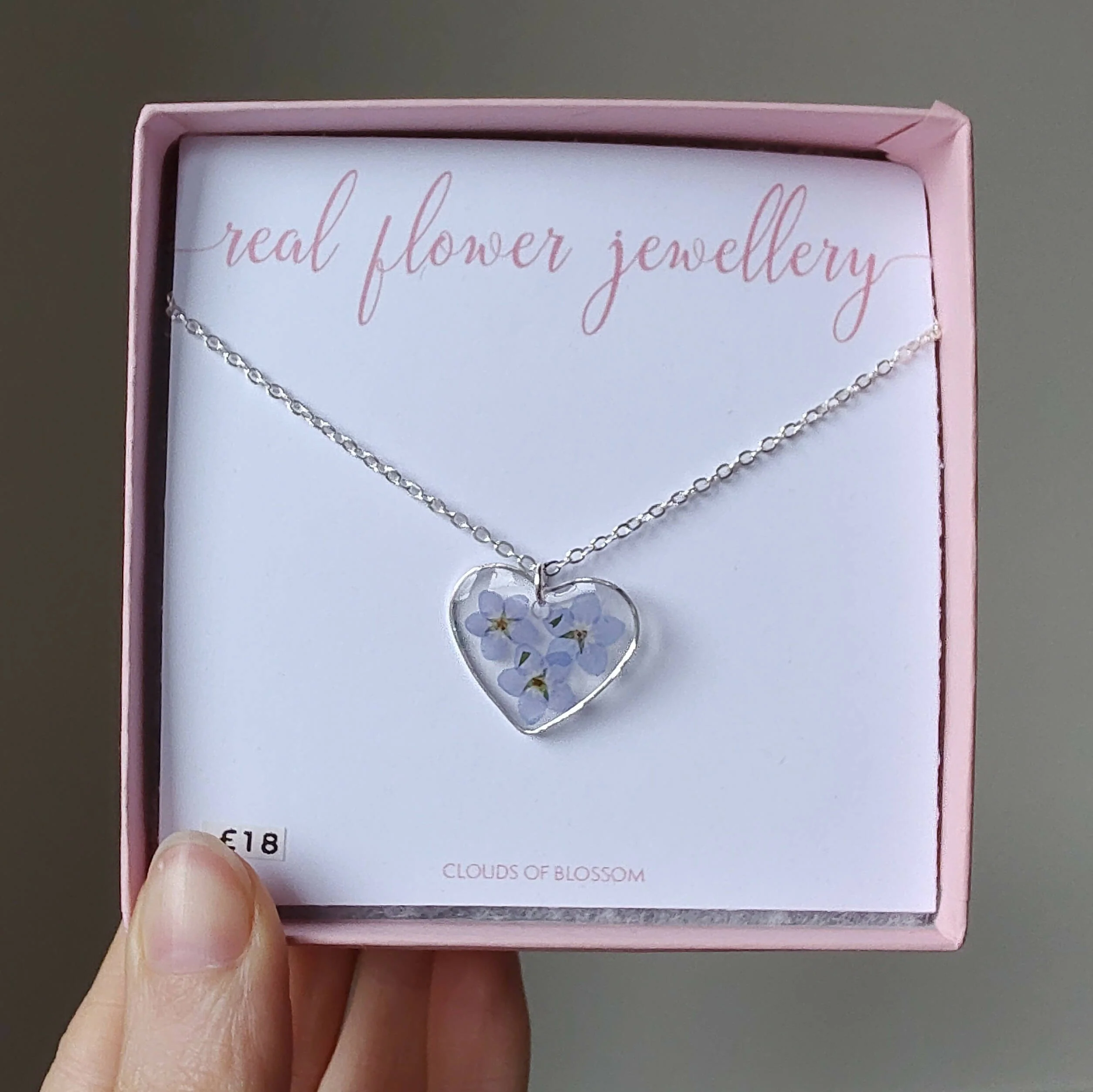 Forget Me Not Heart Necklace Silver Plated - Image 3
