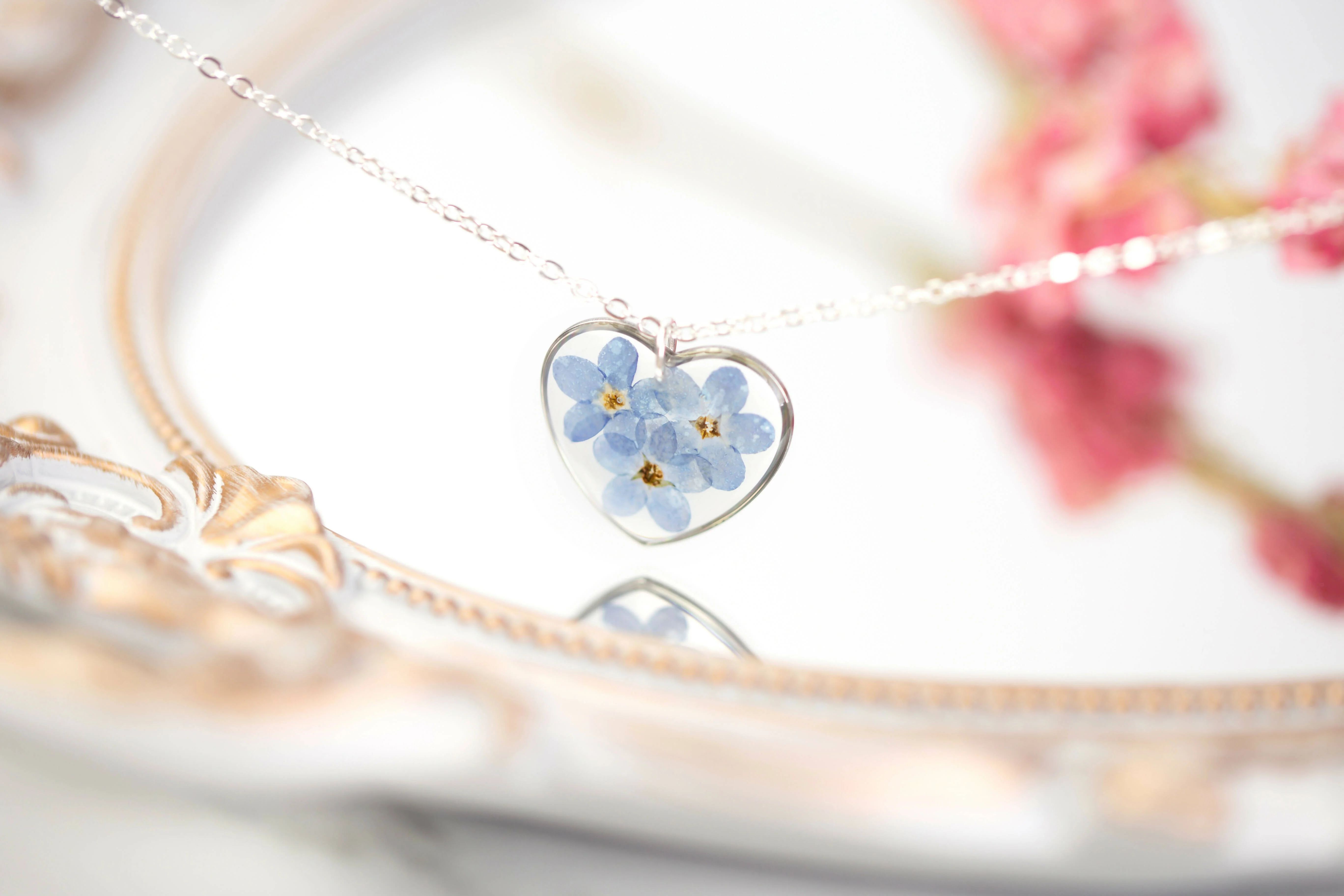 Forget Me Not Heart Necklace Sterling Silver - Image 3