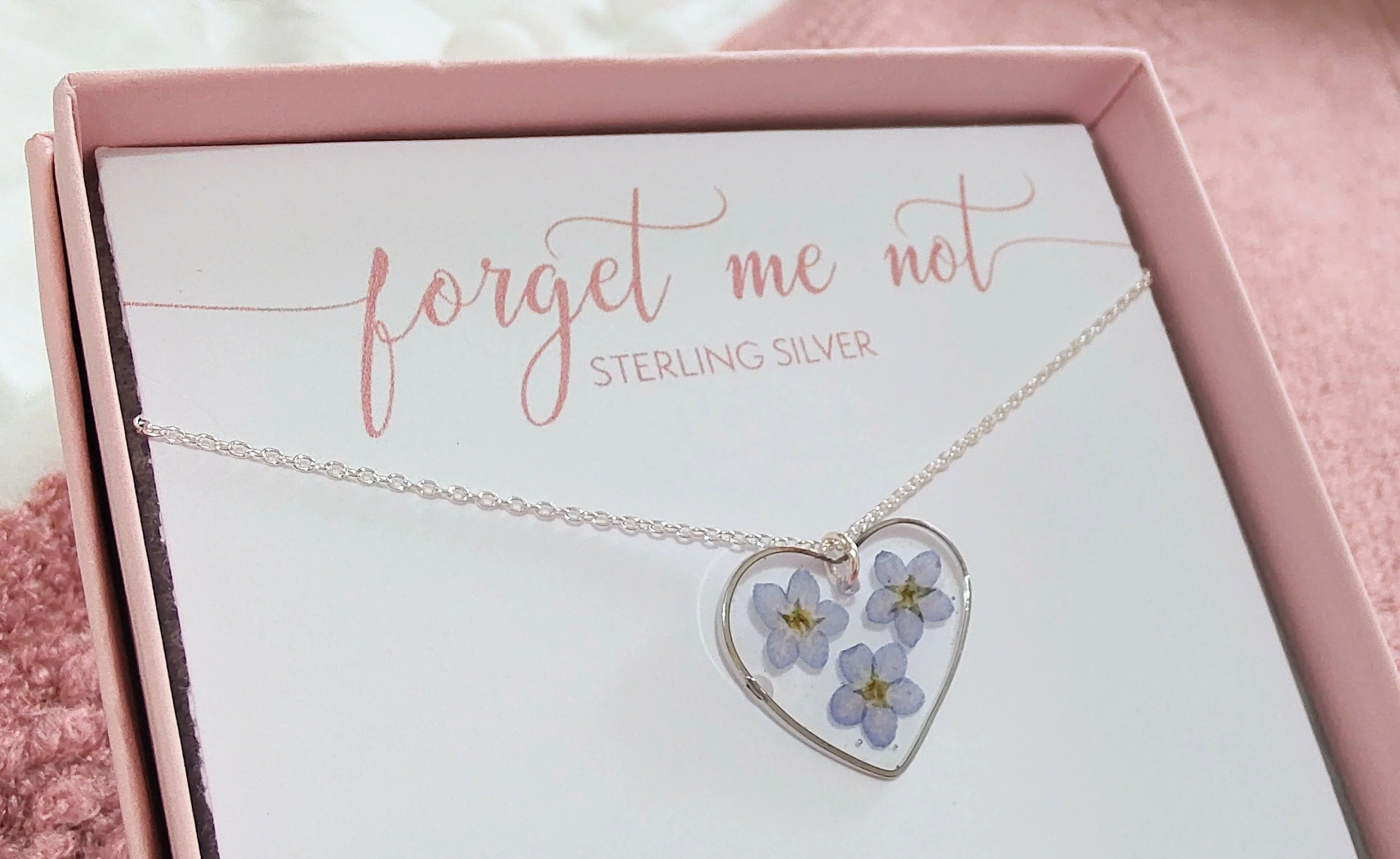 Forget Me Not Heart Necklace Sterling Silver - Image 4