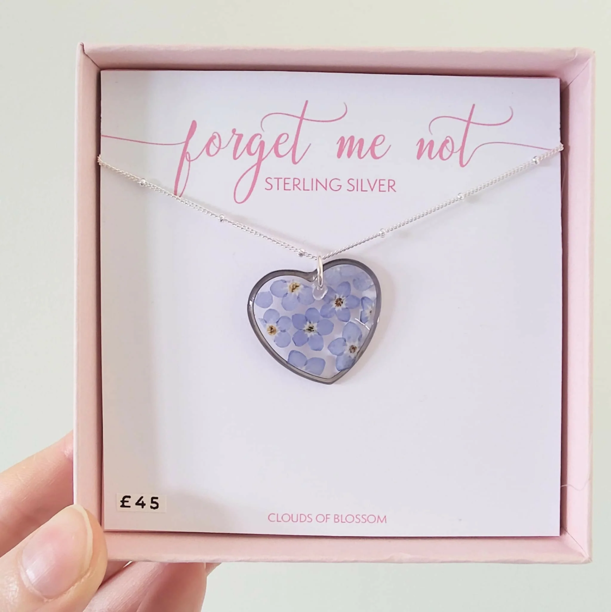 Forget Me Not Heart Satellite Necklace Sterling Silver