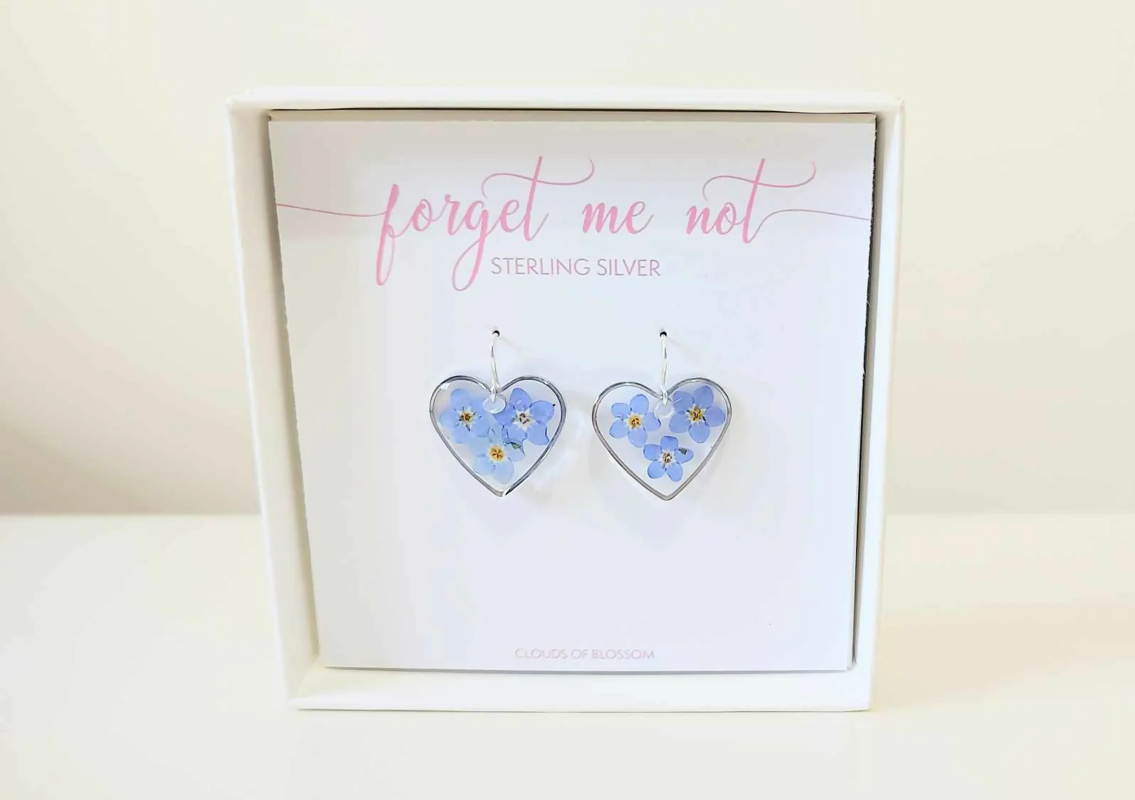 Forget Me Not Heart Sterling Silver Earrings