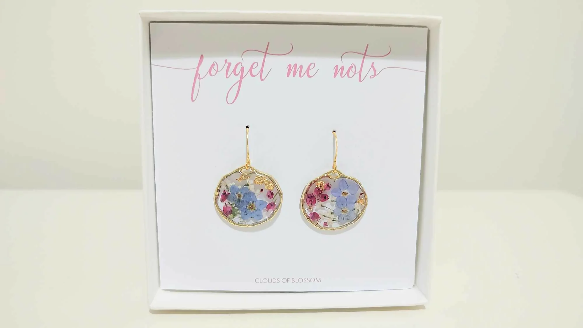 Forget Me Not, Heather and Lace Flower Gold Plated Earrings