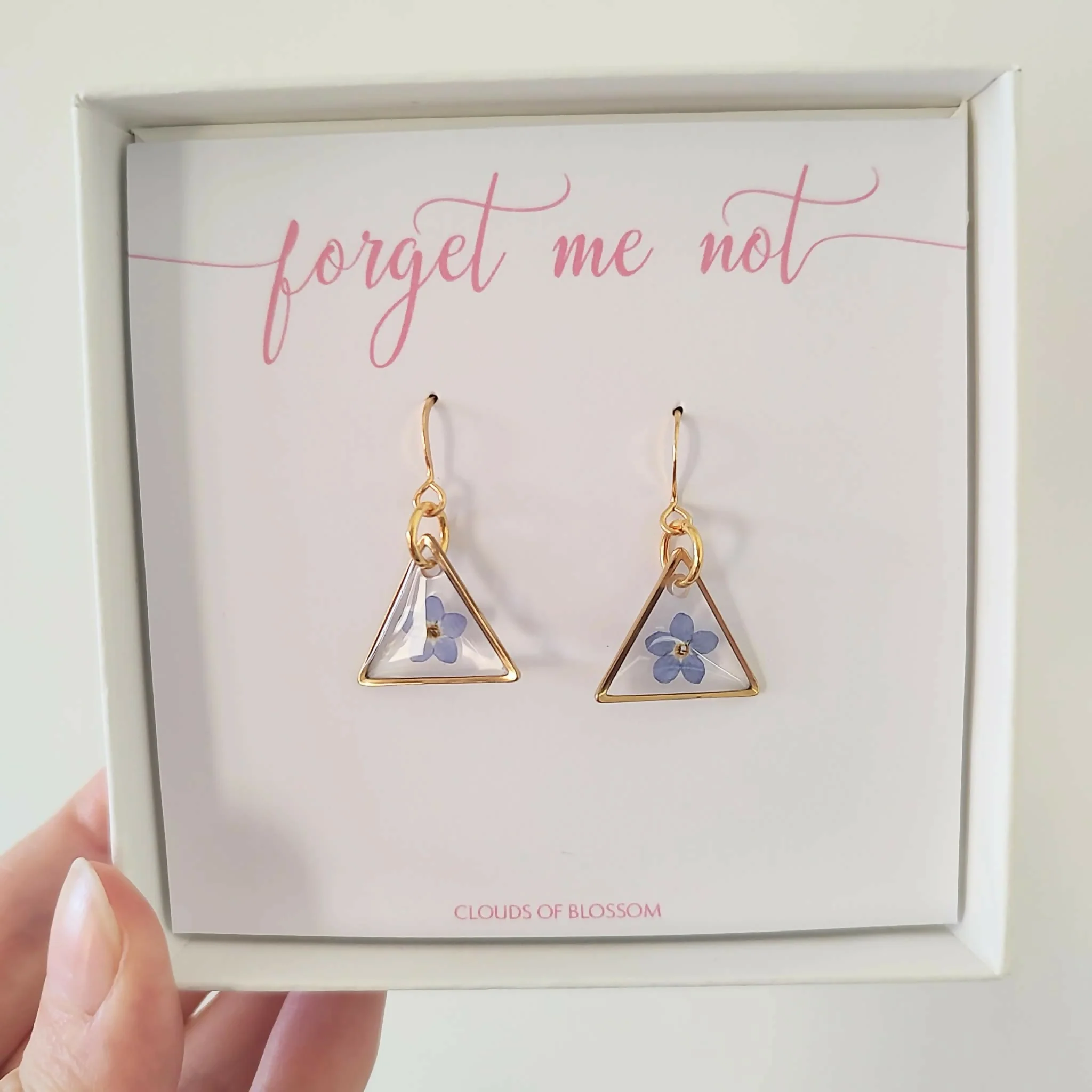 Forget Me Not Triangle Earrings Gold Plated