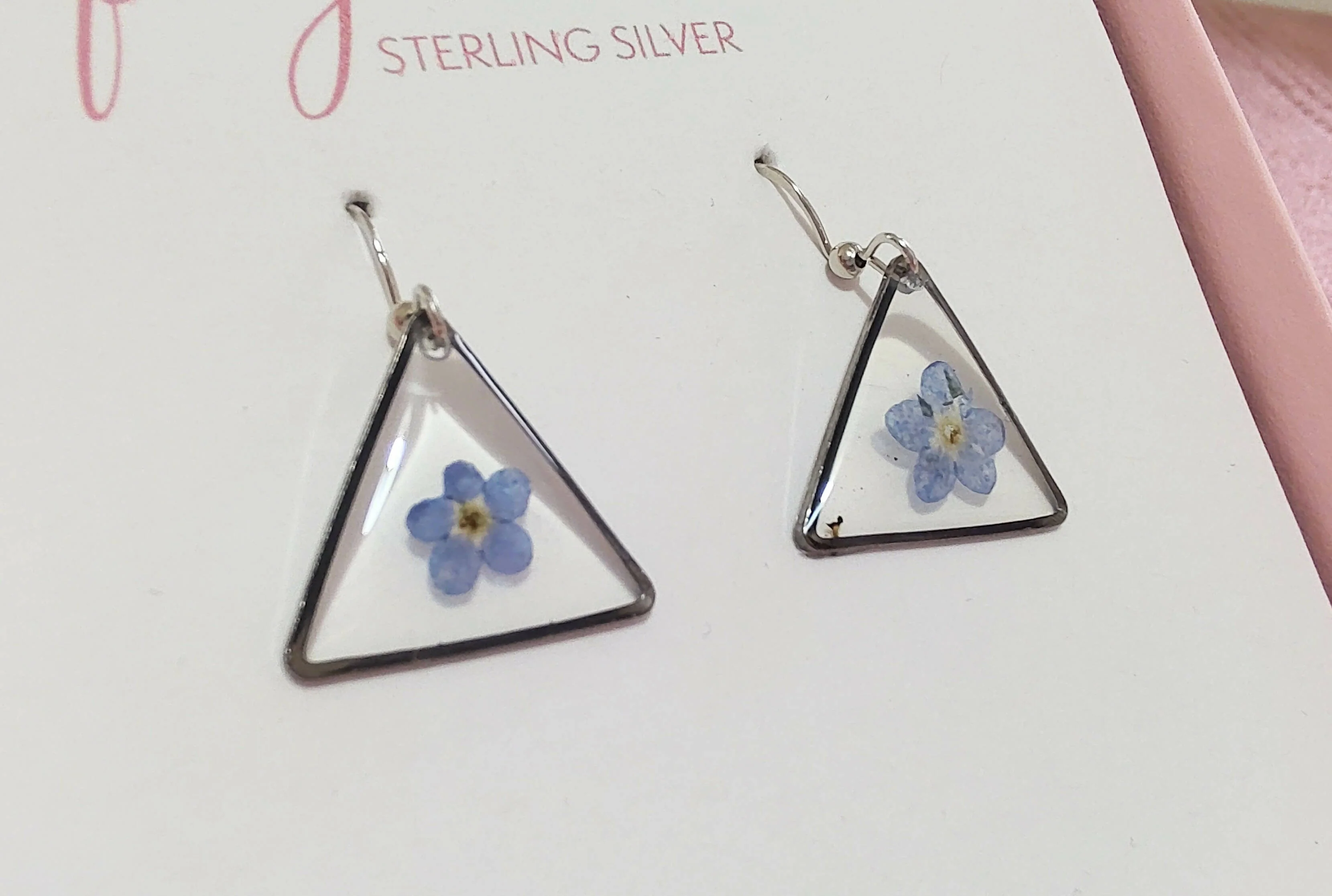 Forget Me Not Triangle Earrings Sterling Silver - Image 2