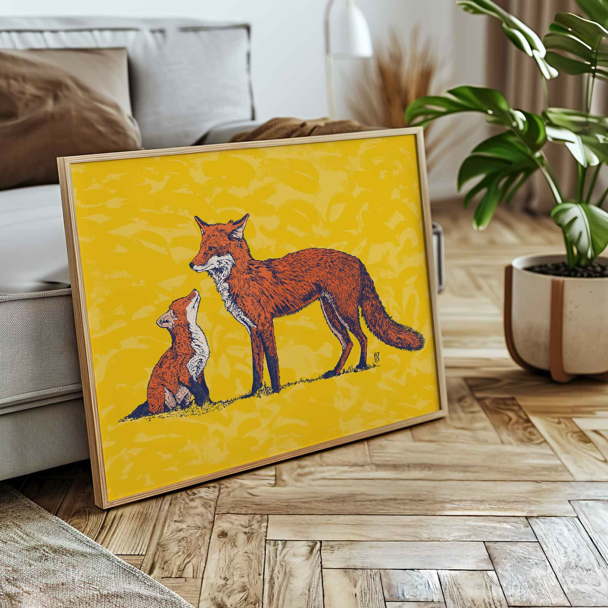 Fox and Cub Art Print – Woodland Animal Wall Art - Image 2