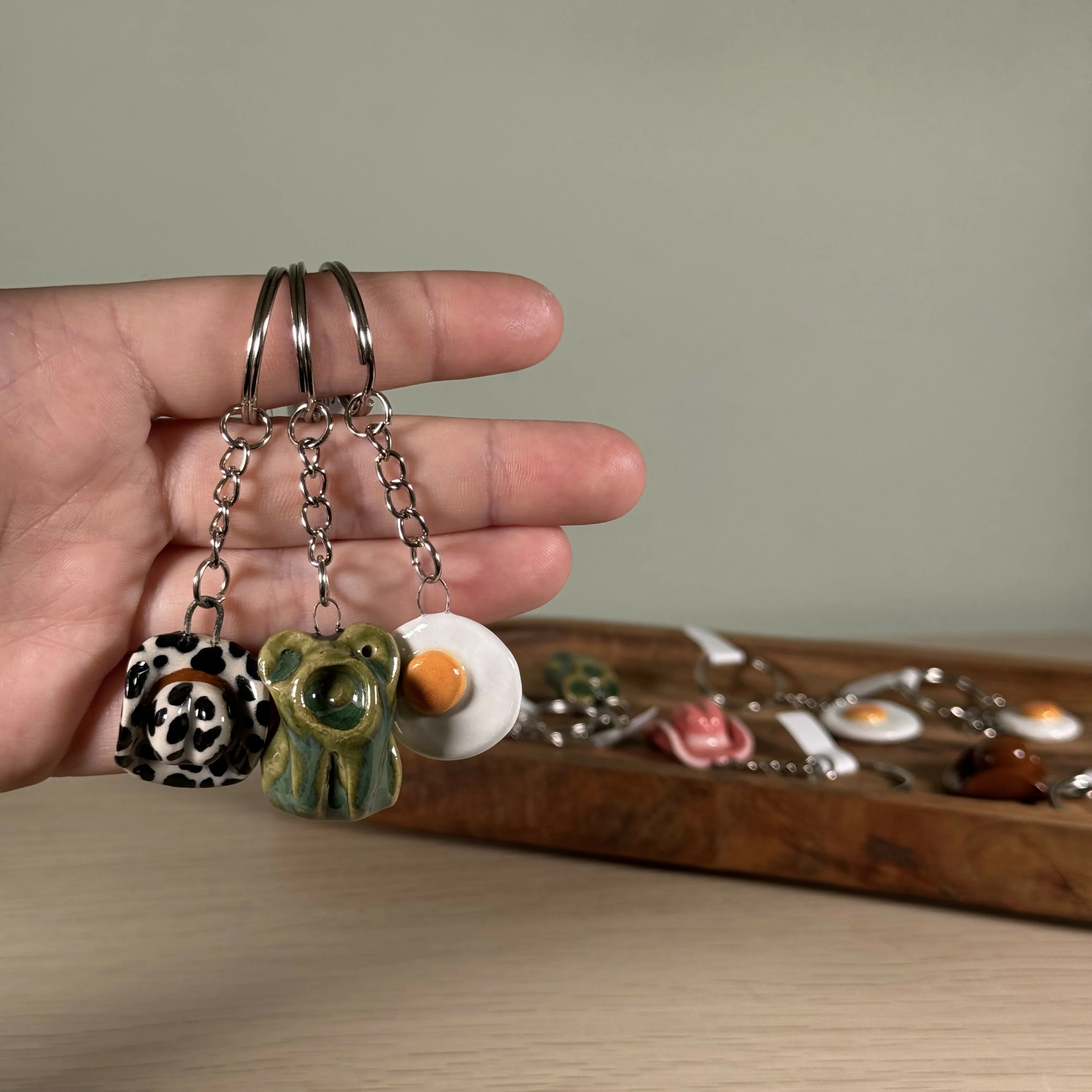 Fried Egg Keyring, Handmade Ceramic Charm - Image 2