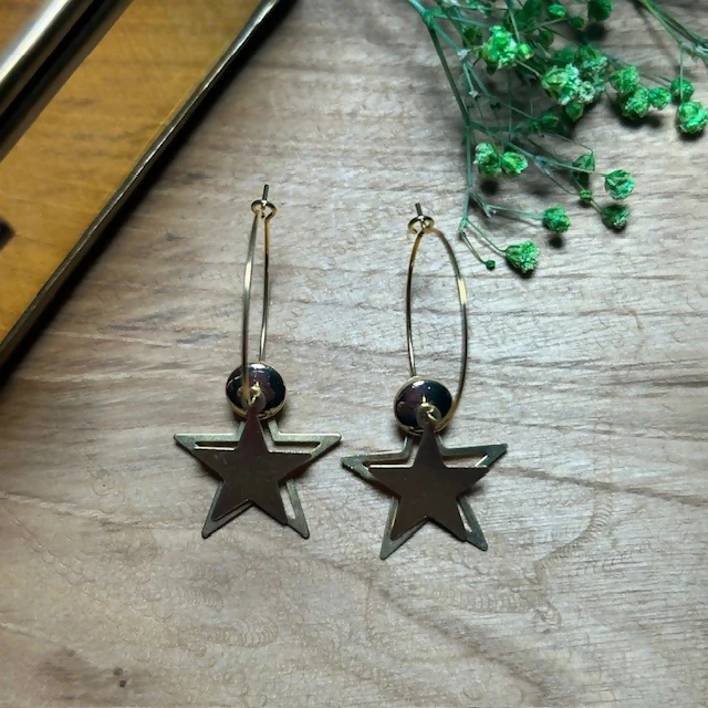 Fun Gold Plated Hoops Featuring Double Star Charms