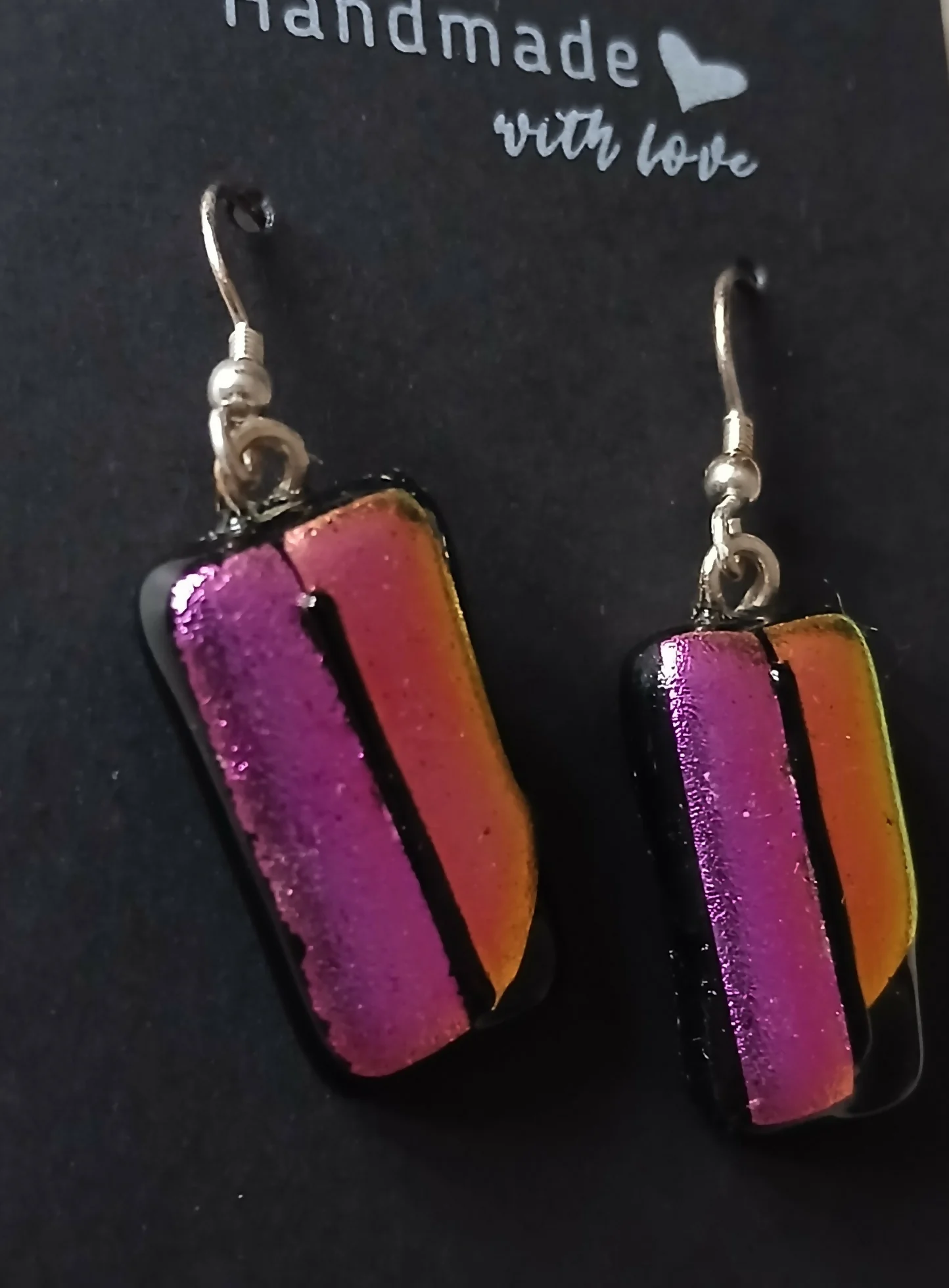 Fused Dichroic Glass Earrings in Pink and Orange/Pink with Sterling Silver Hooks