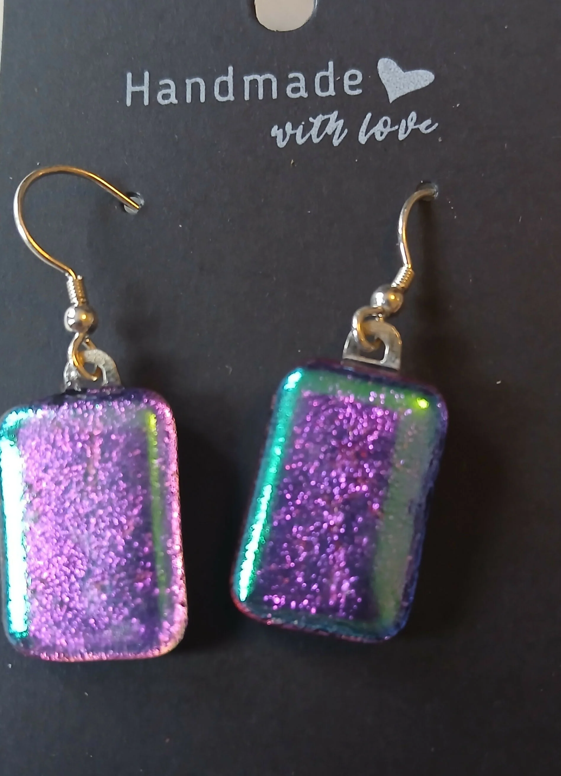 Fused Dichroic Glass Earrings in Purple With Sterling Silver Hooks - Image 2