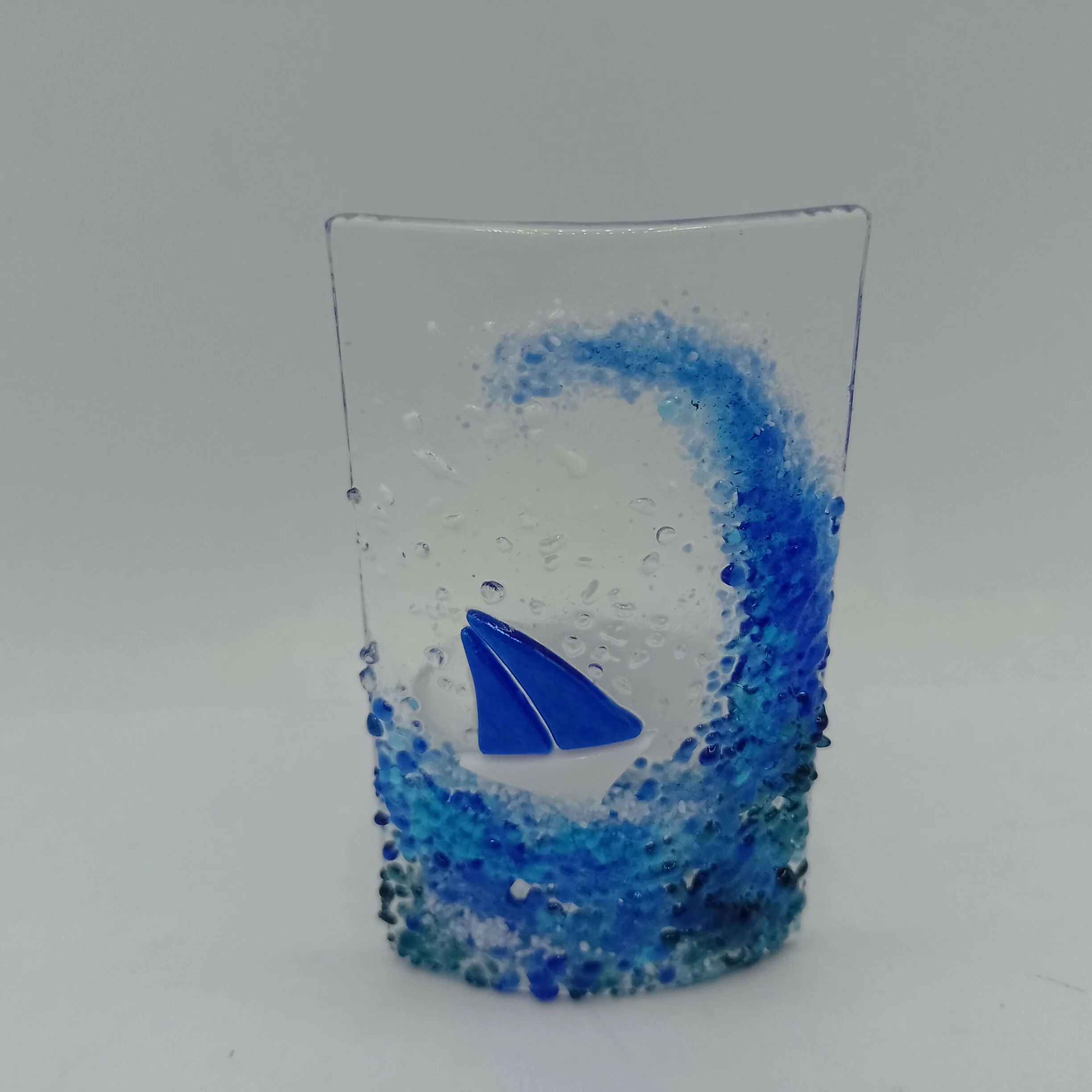 Fused Glass Boat and Wave Tealight Holder