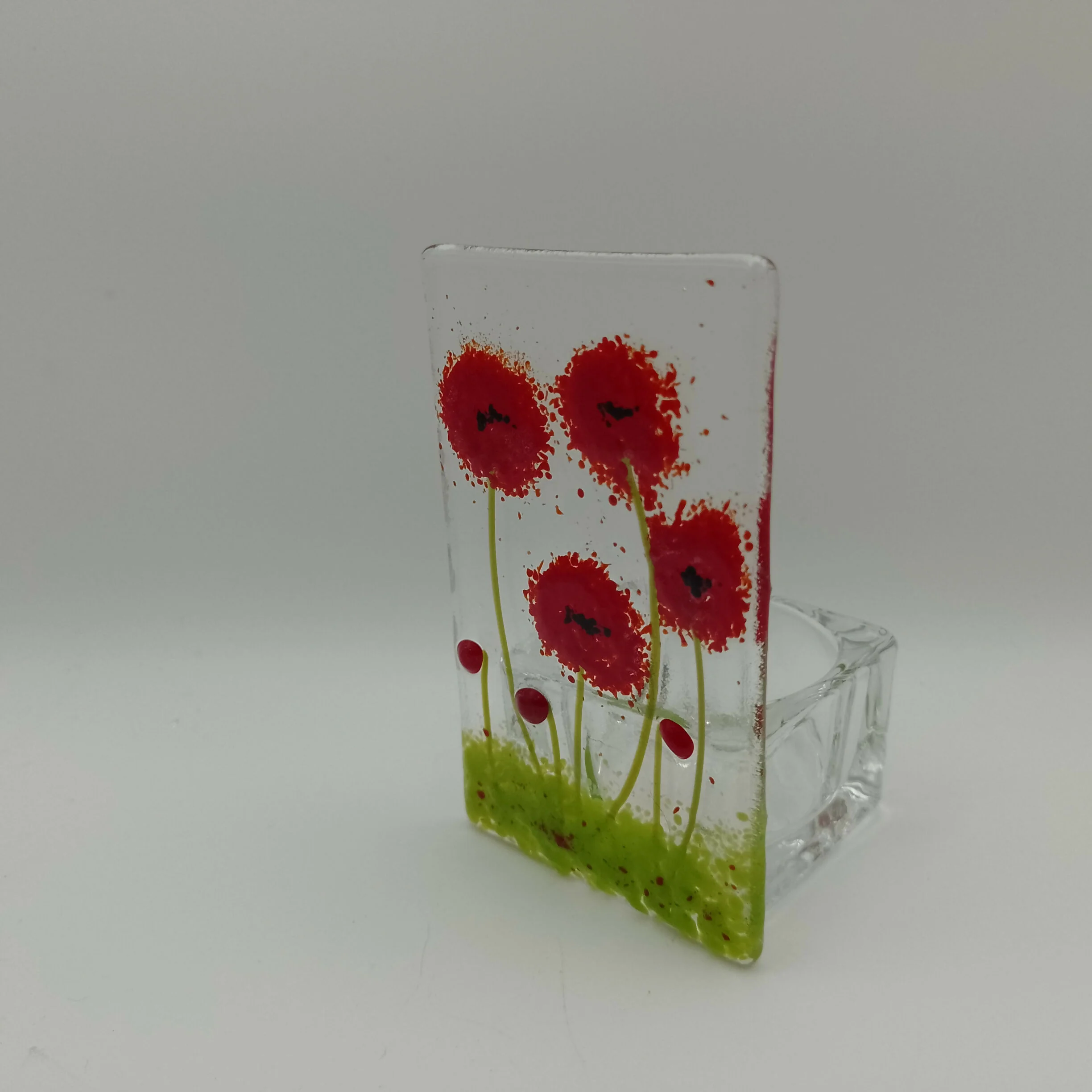 Fused Glass Poppy Tealight - Image 2
