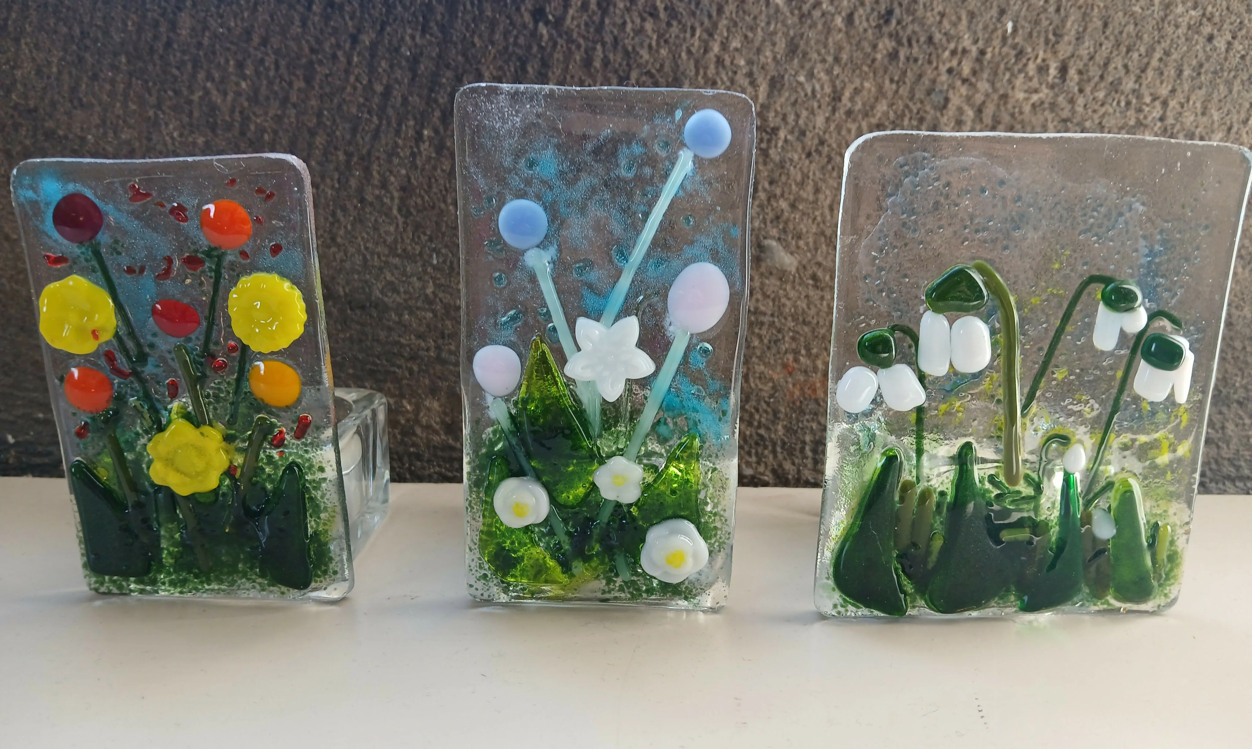 Fused Glass Tealight with Pastel Flowers - Image 2