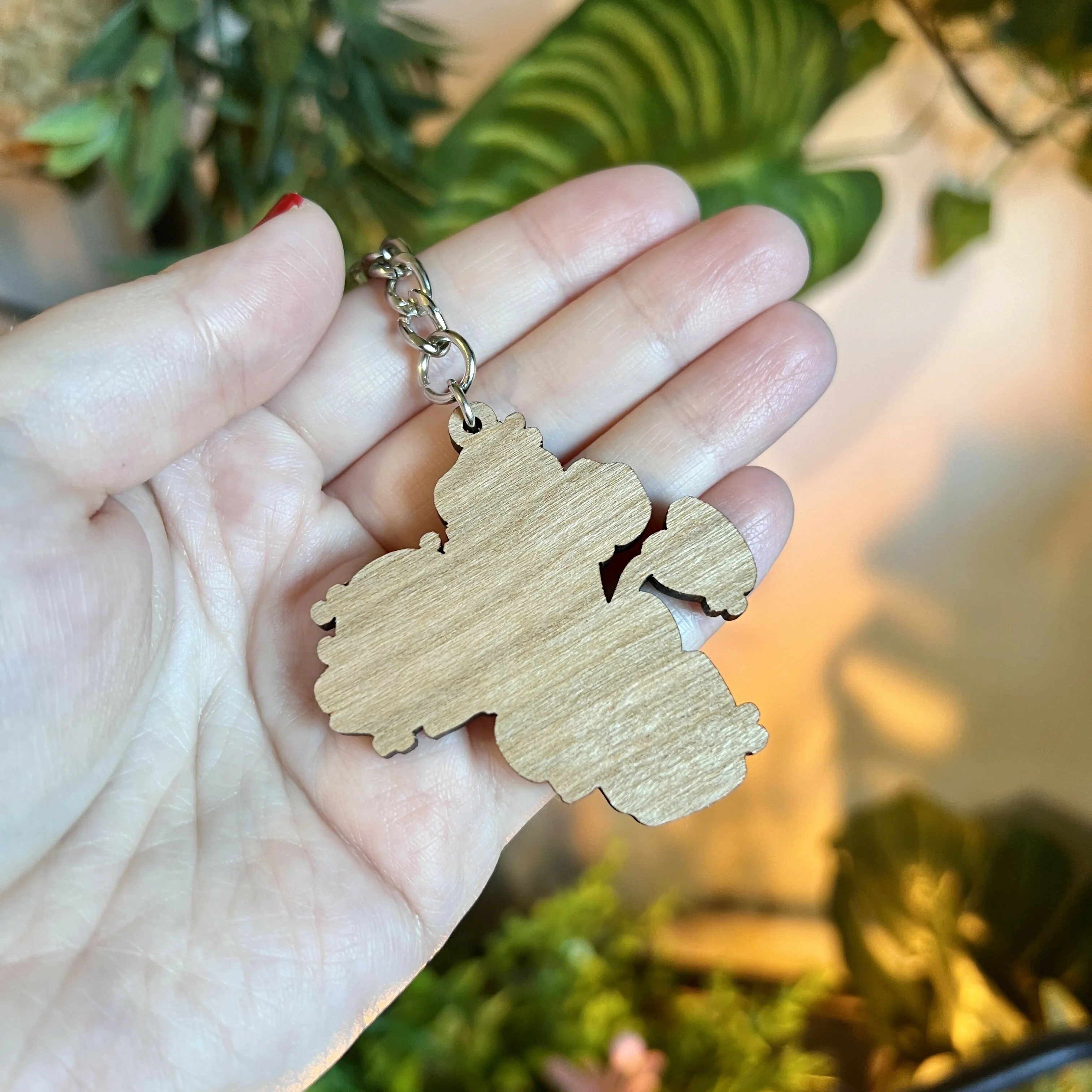 Ghost and Plant Wooden Keyring - Image 2