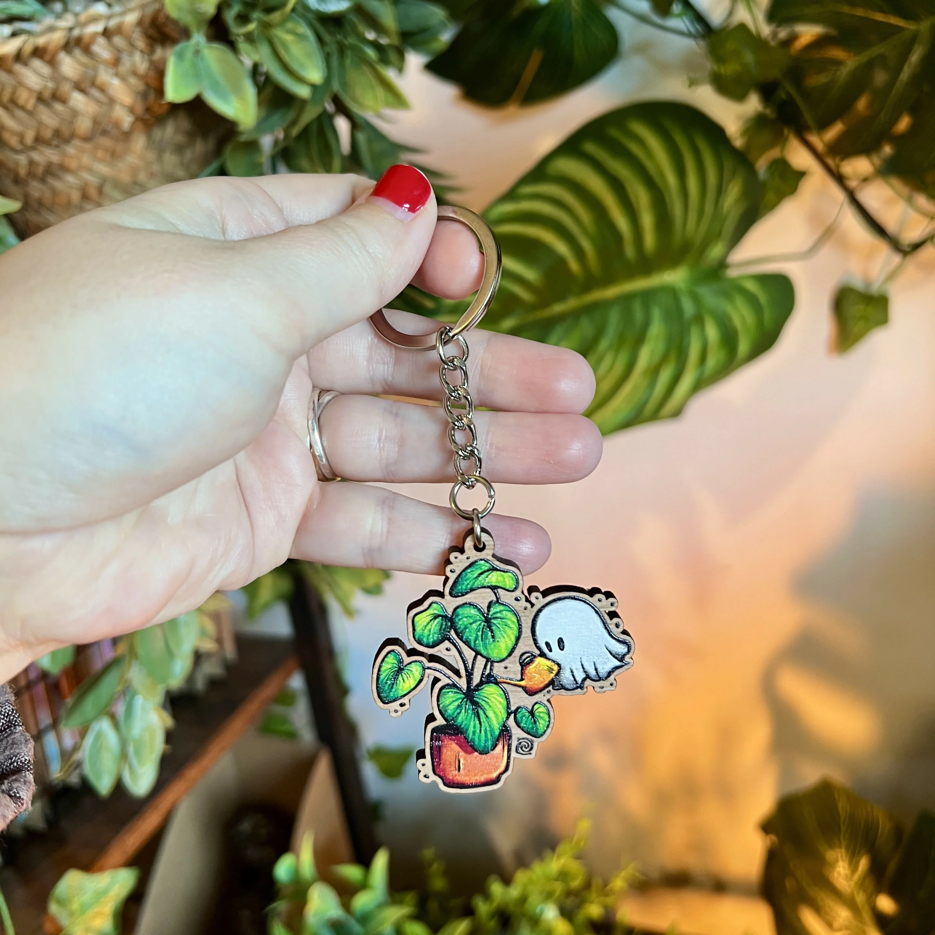 Ghost and Plant Wooden Keyring - Image 3