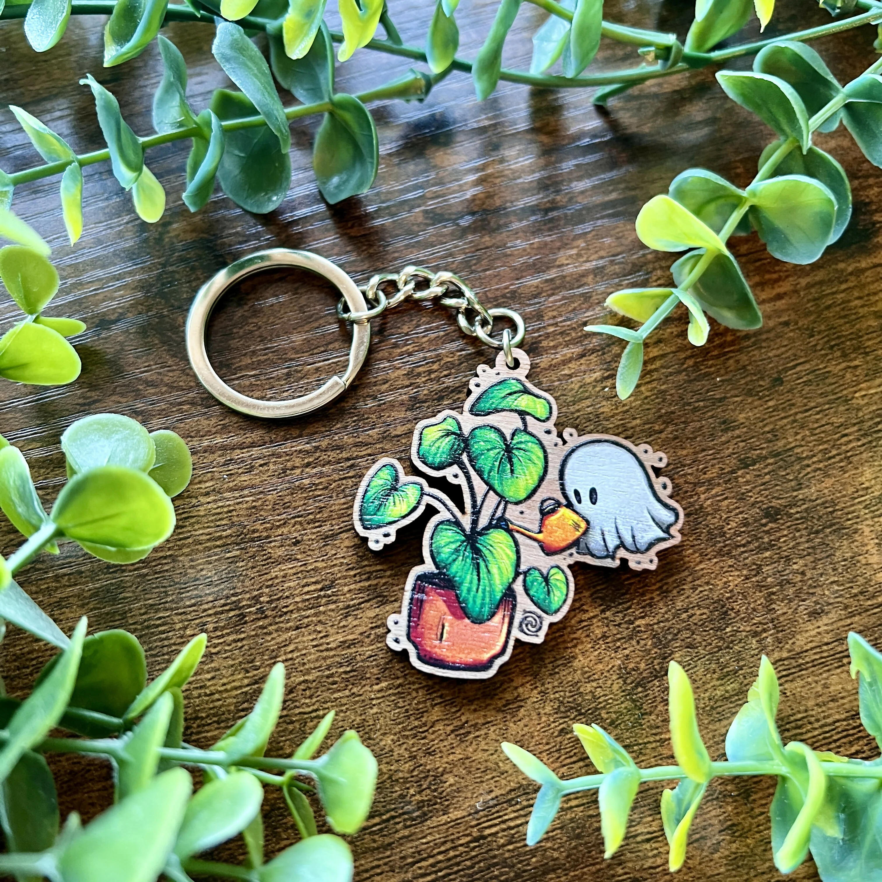 Ghost and Plant Wooden Keyring - Image 4