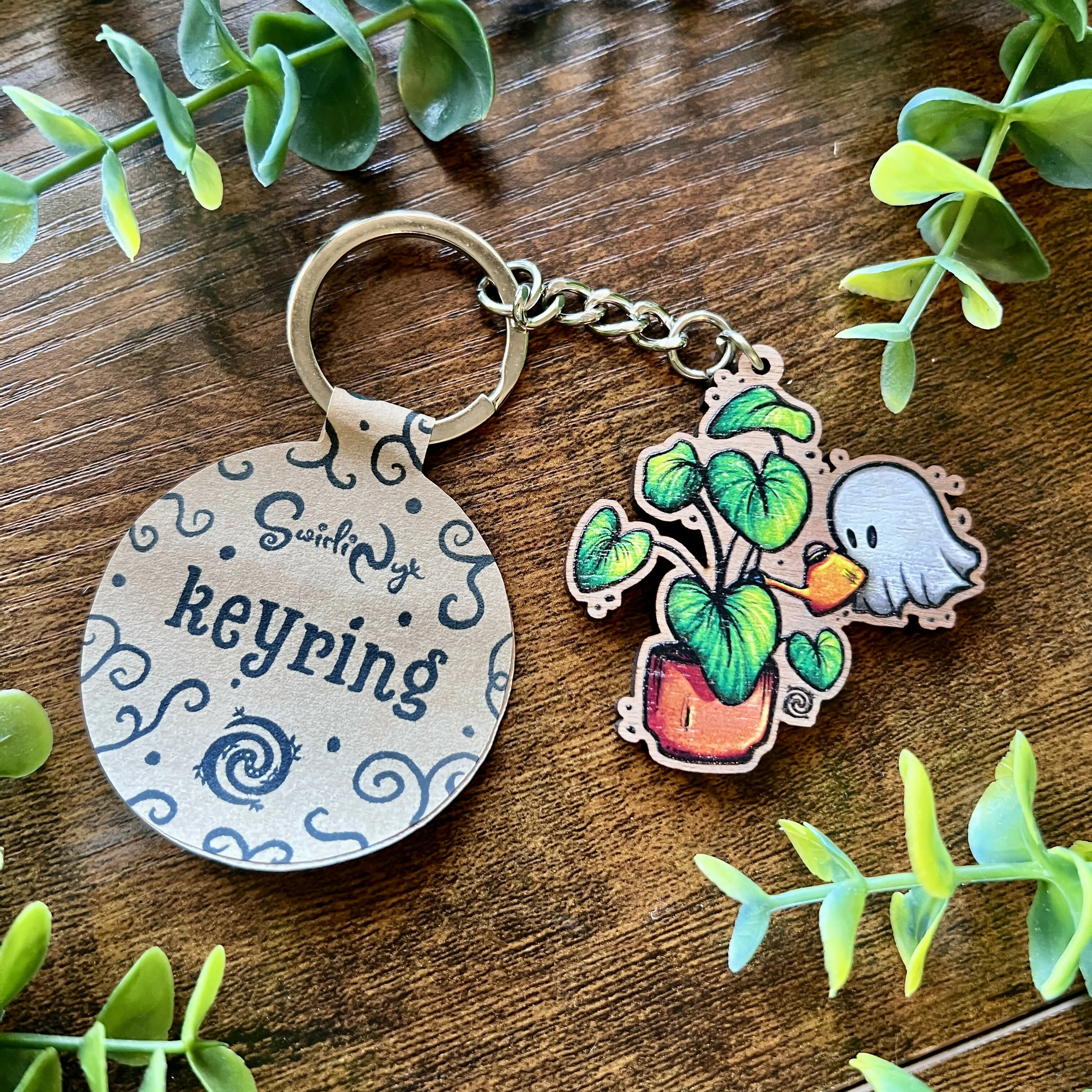 Ghost and Plant Wooden Keyring - Image 6