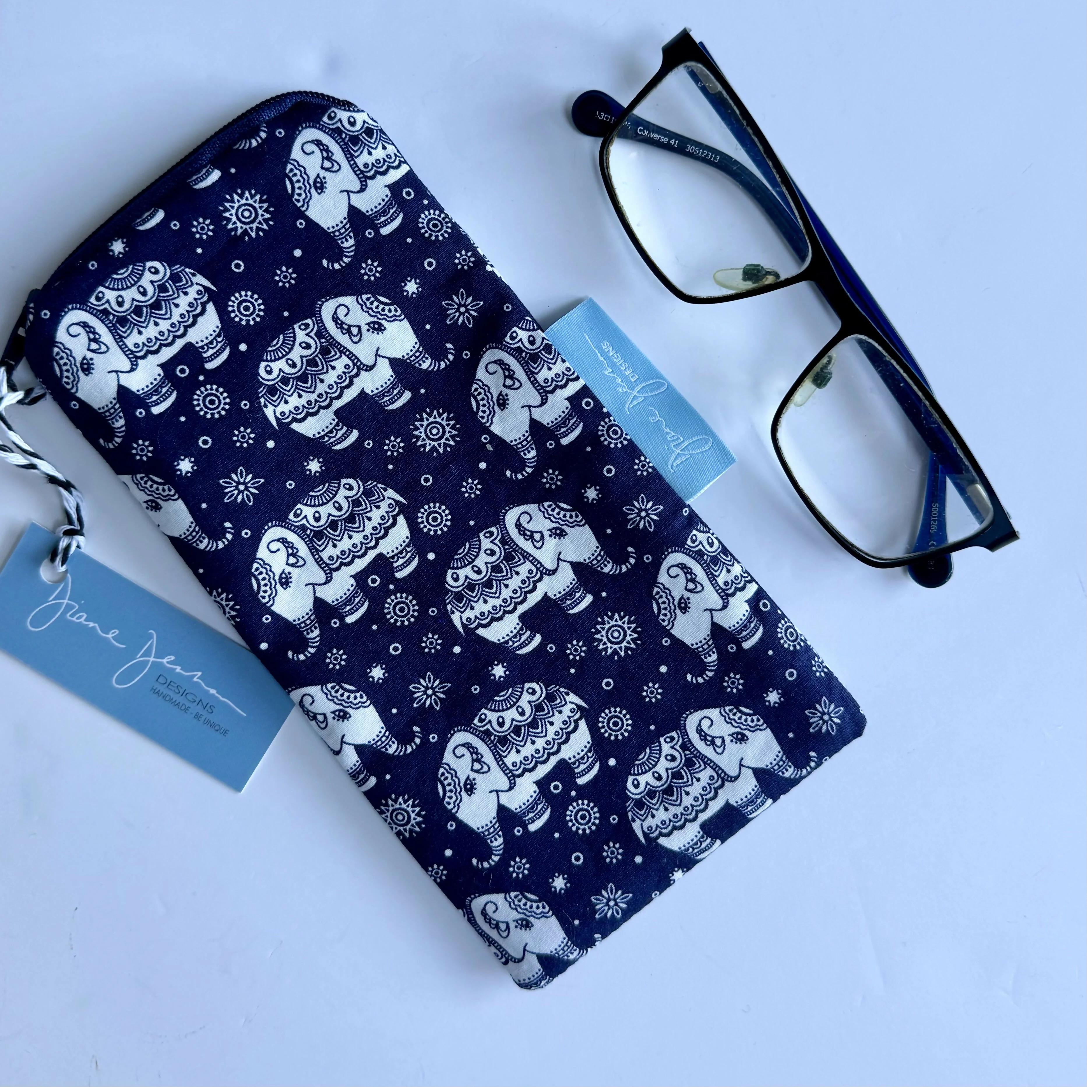 Glasses Case - Navy Elephant