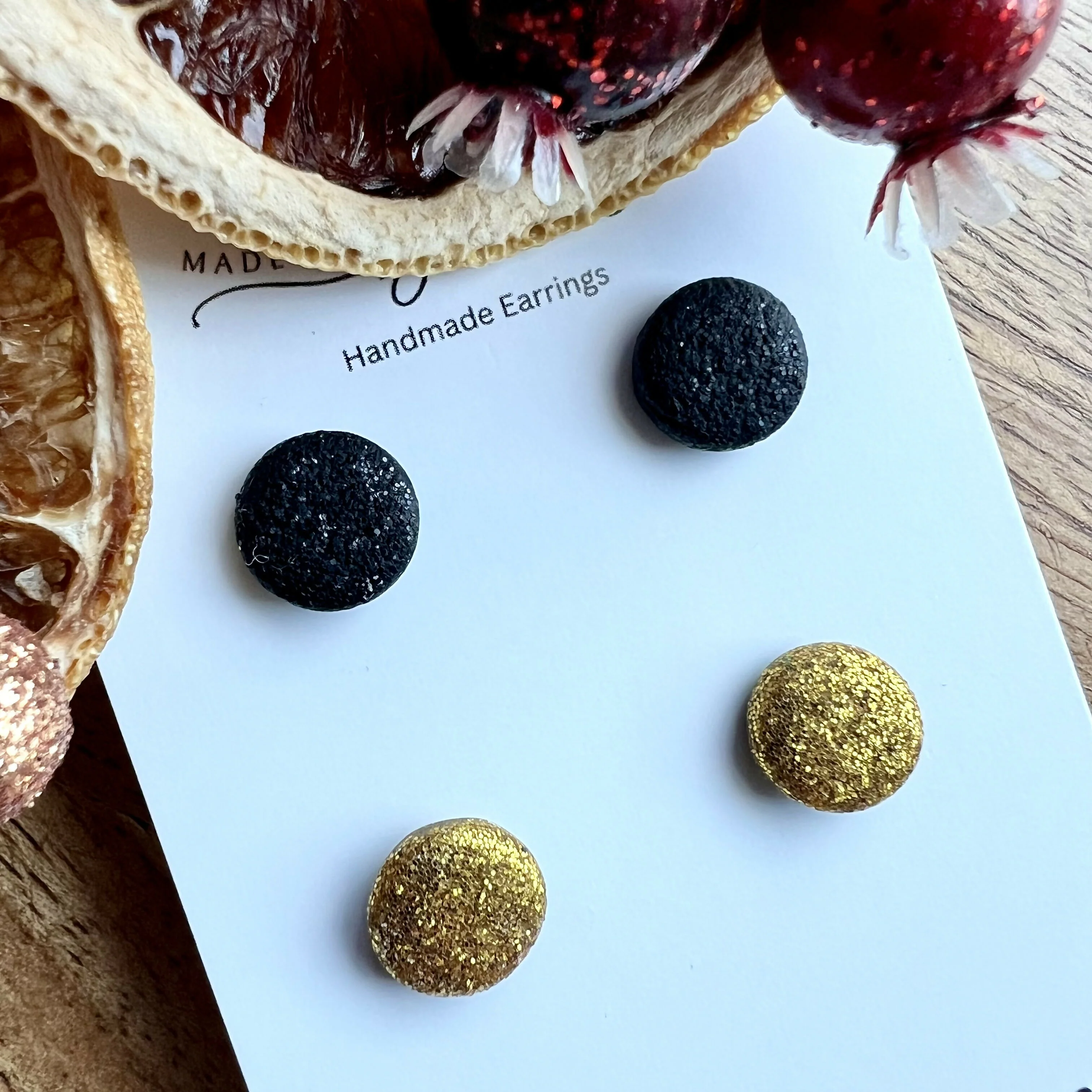 Glitter Stud Earrings / Set of 2 pairs of Studs / Handmade Polymer Clay Jewellery - Image 2