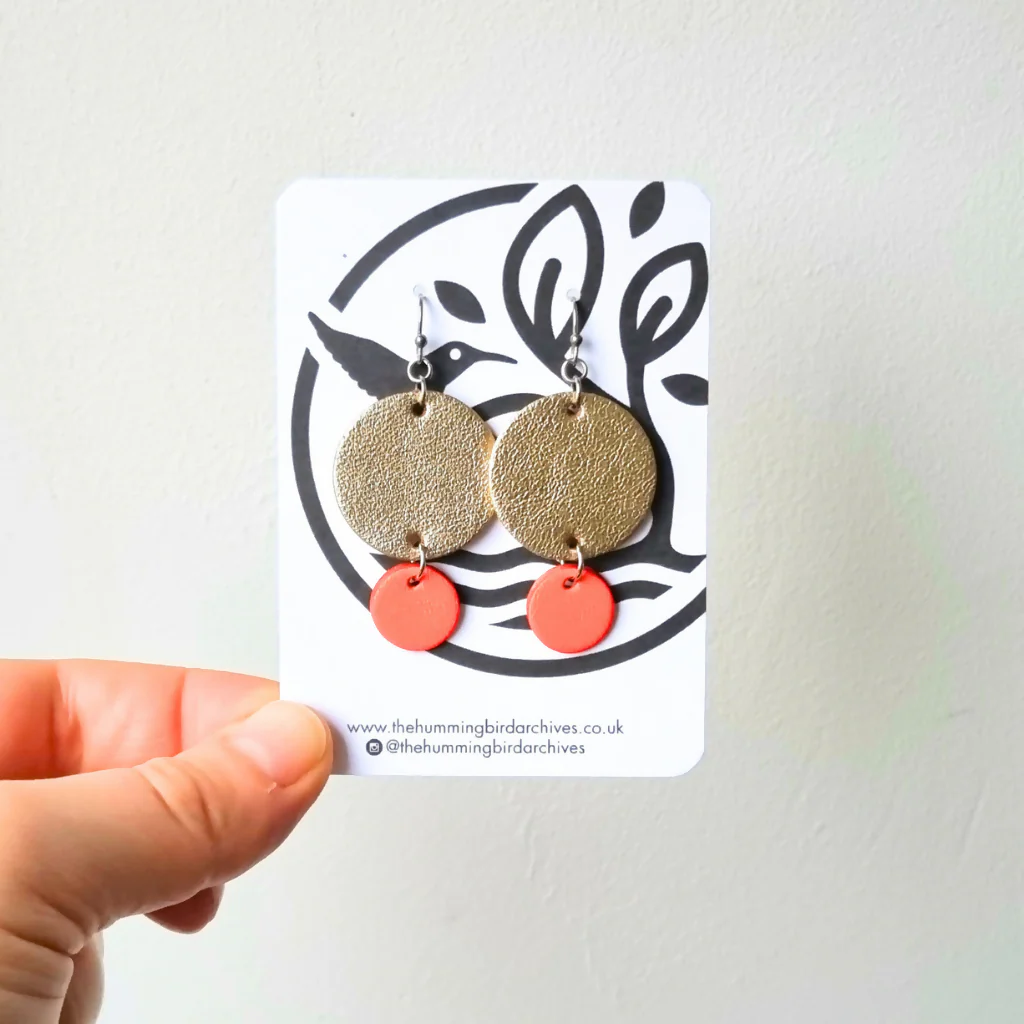 Gold and Red Circle Earrings