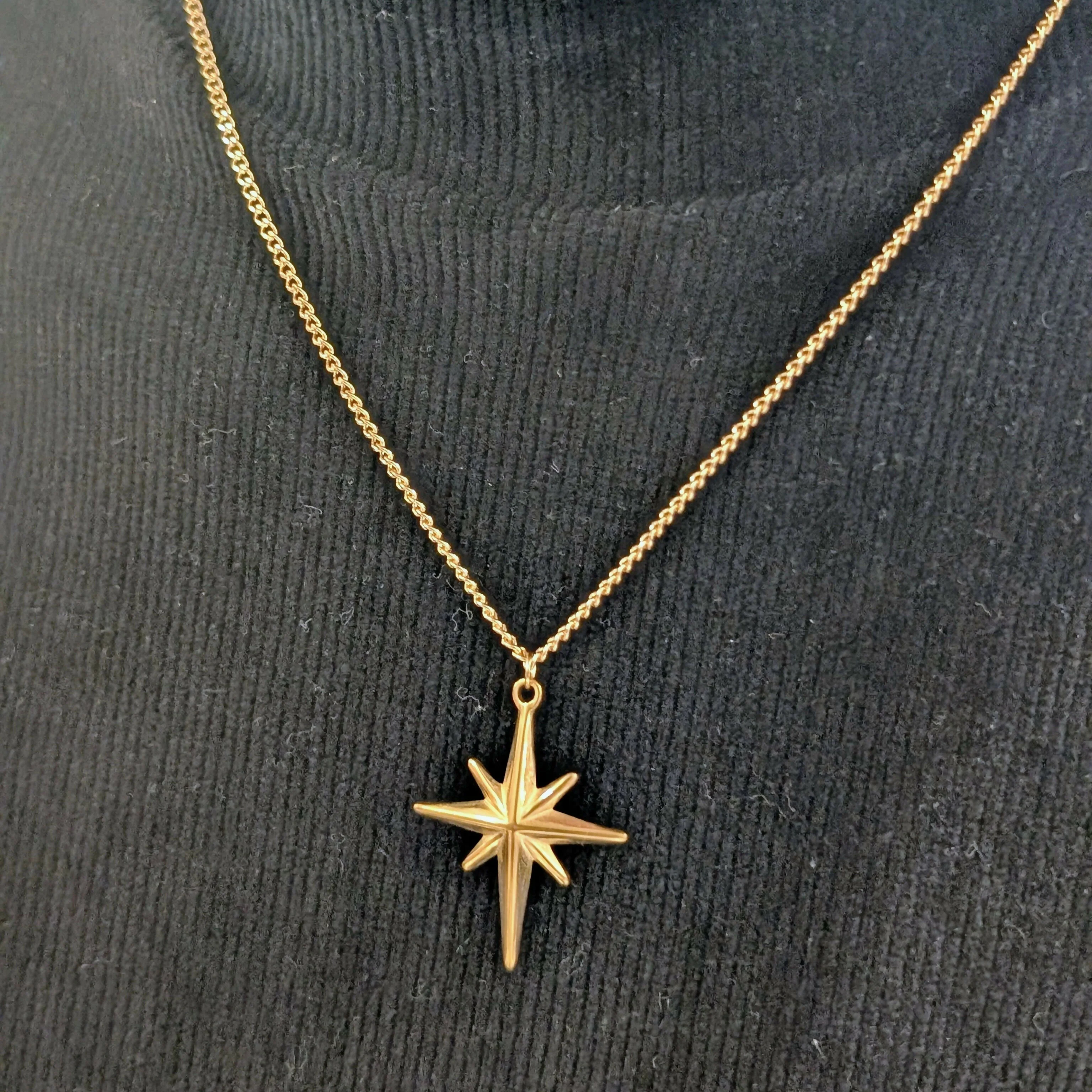 Gold North Star Necklace on Silver Plated Chain - Image 2
