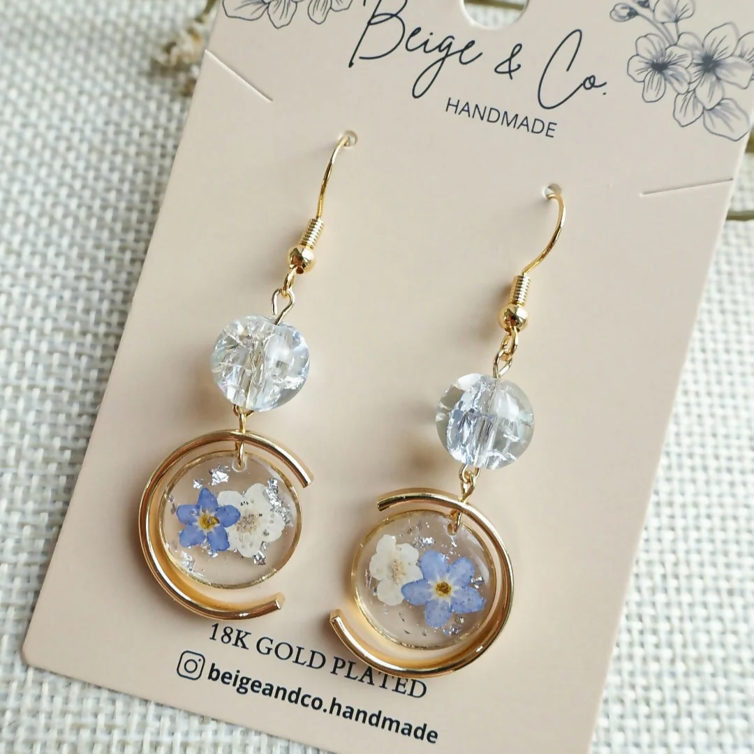 Real Flower Gold Planet Earrings - Image 2