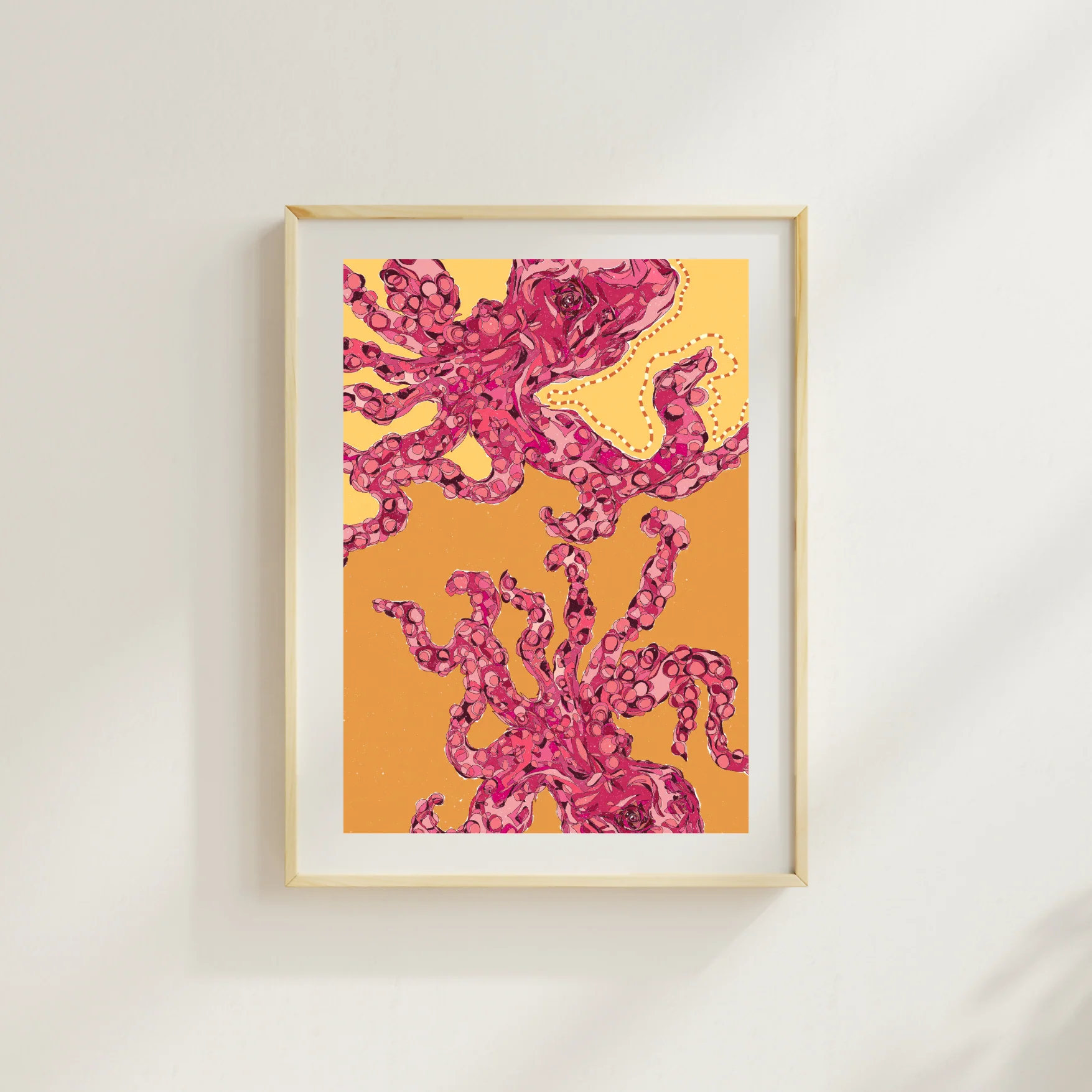 Golden Octopus A4 Hand Illustrated Poster