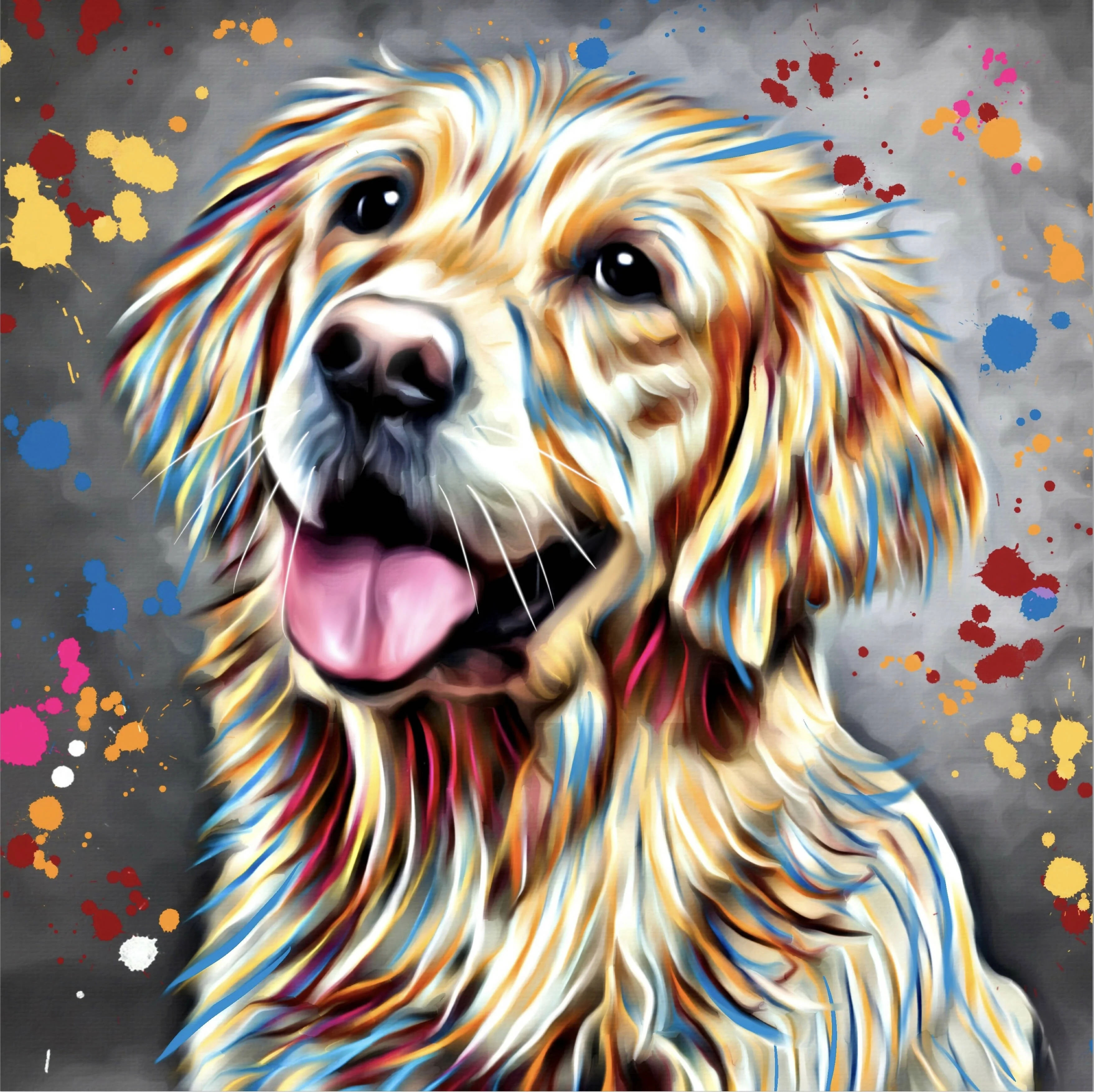 GOLDEN RETRIEVER DOG COLOUR SPLASH FRAMED ARTWORK. - Image 2