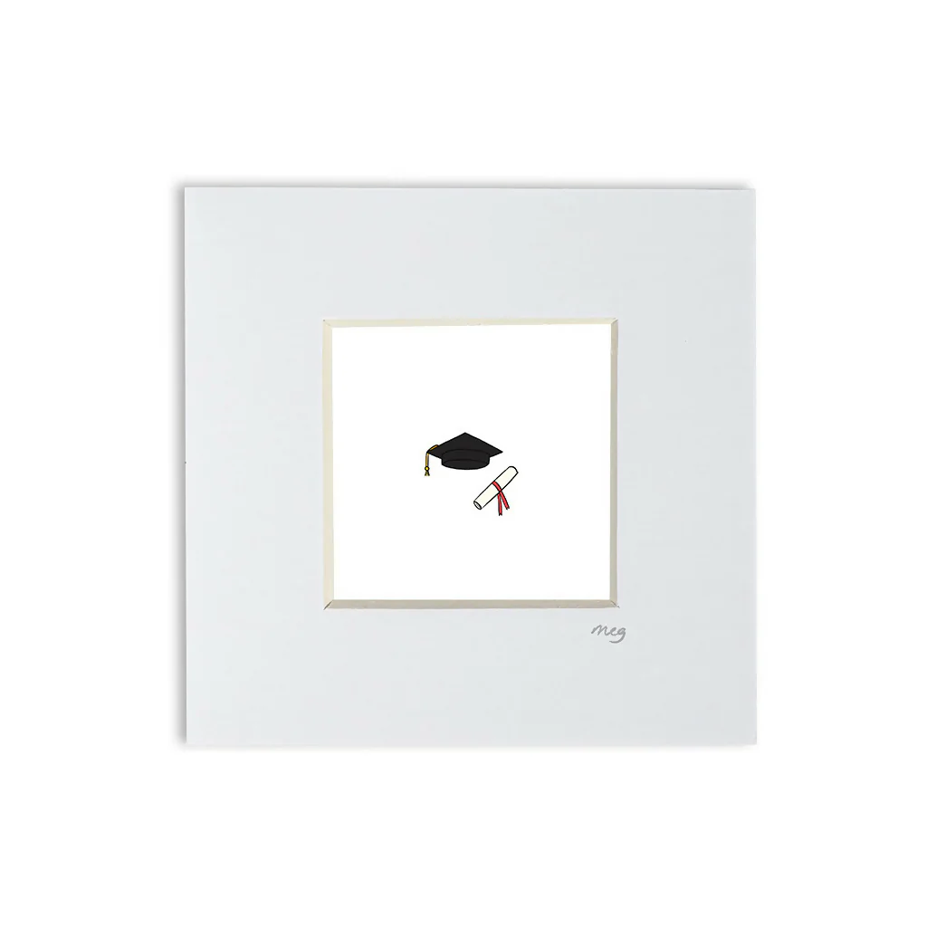 Graduation Cap and Scroll 4x4" Mounted Mini Print