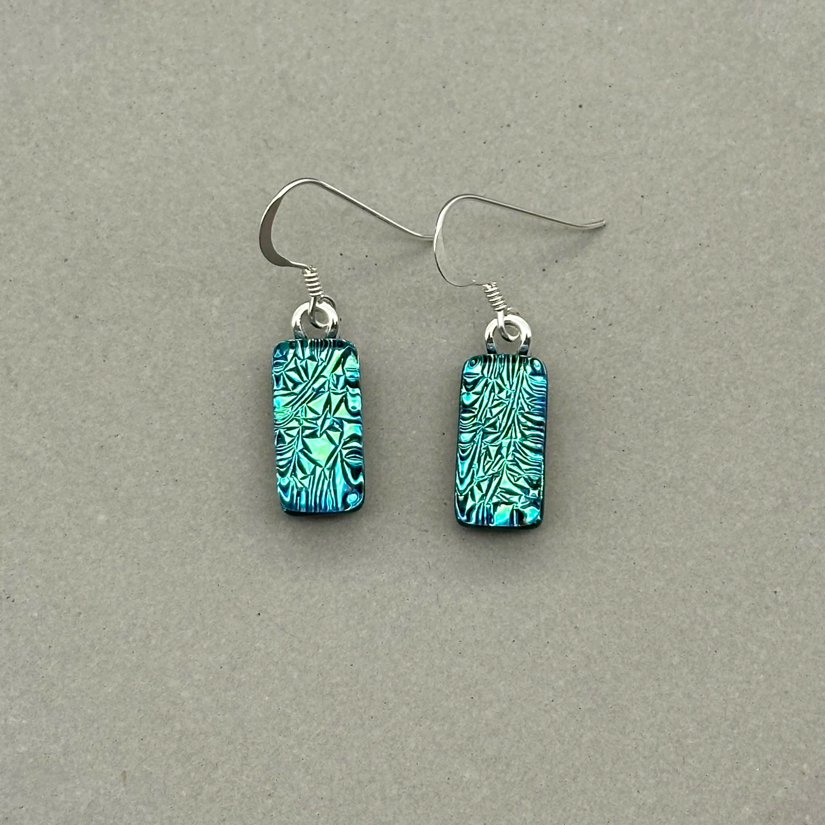 Green & Blue Crackle Dichroic Glass Necklace and Earrings Set - Sterling Silver, Handmade by Jade Tapson Glass - Image 6