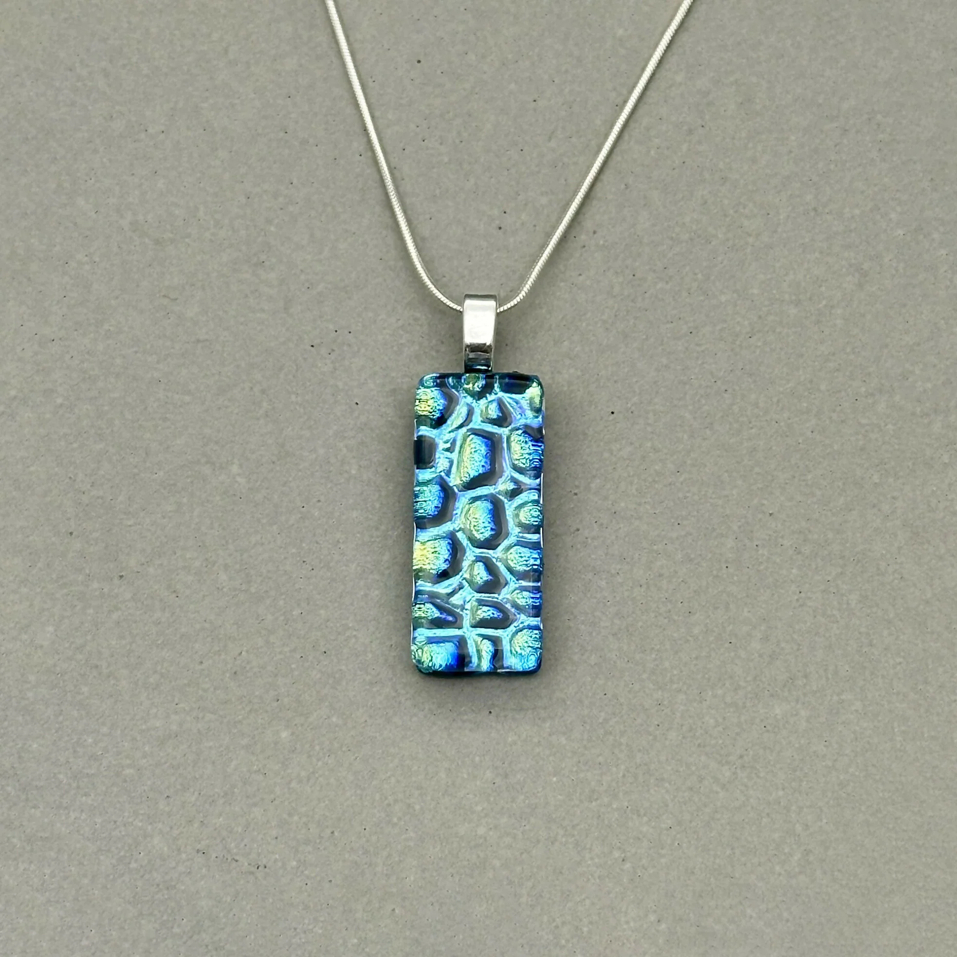 Green & Blue Raindrop Dichroic Glass Necklace and Earrings Set - Sterling Silver, Handmade by Jade Tapson Glass - Image 4