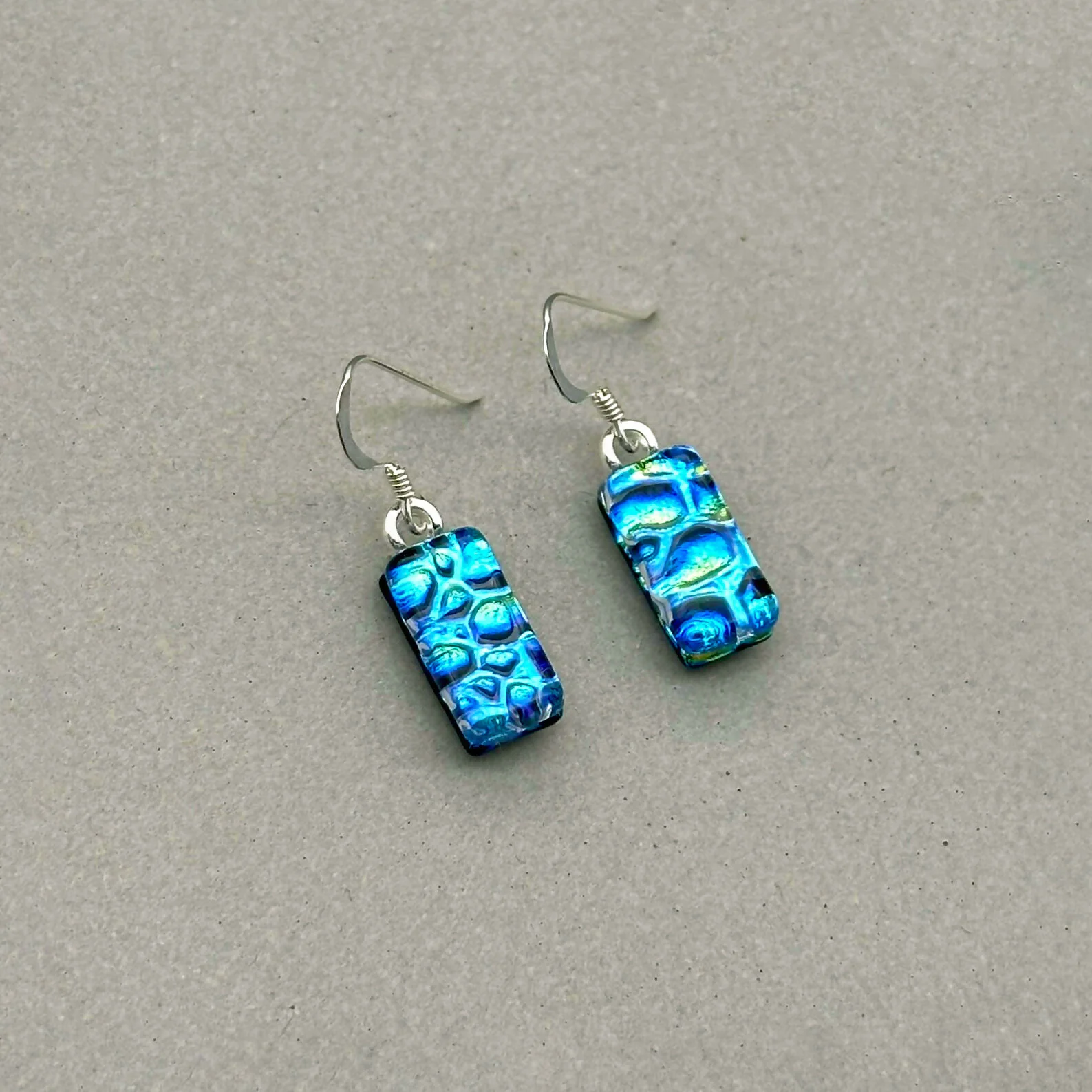 Green & Blue Raindrop Dichroic Glass Necklace and Earrings Set - Sterling Silver, Handmade by Jade Tapson Glass - Image 6