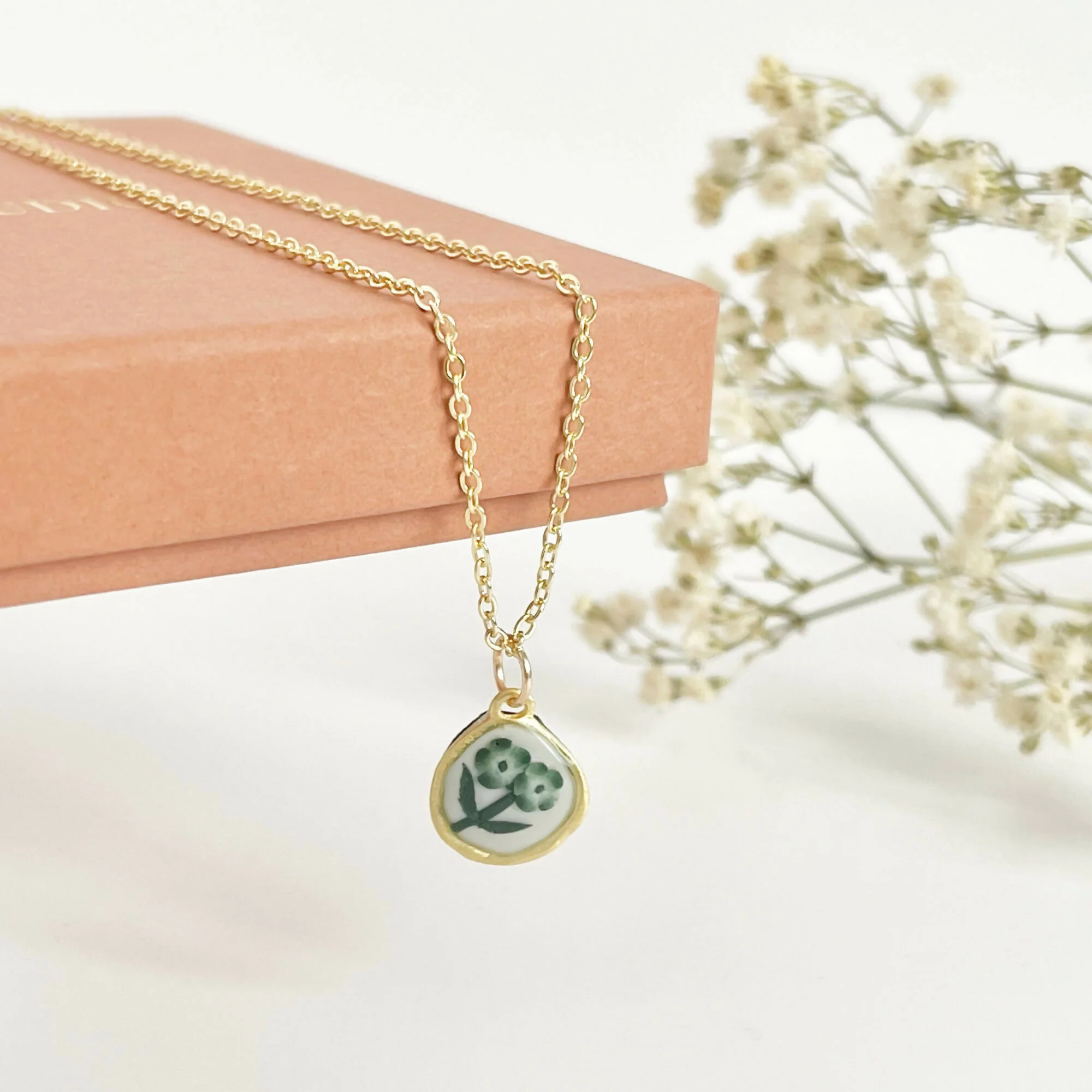 Green China Necklace No. 1 - Handmade Polymer Clay Necklace - Image 2