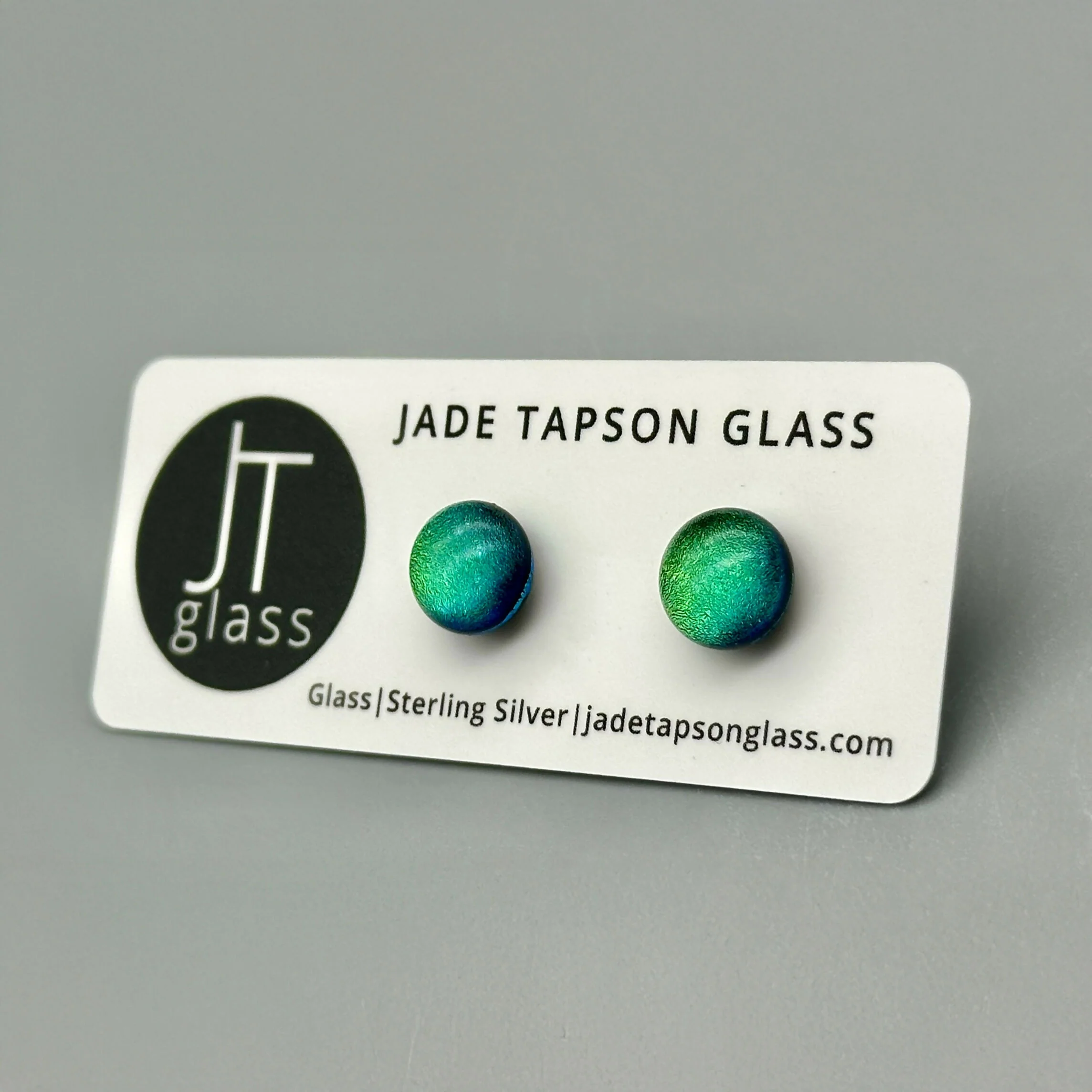 Green Dichroic Fused Glass Sterling Silver Stud Earrings - Handmade by Jade Tapson Glass. - Image 2