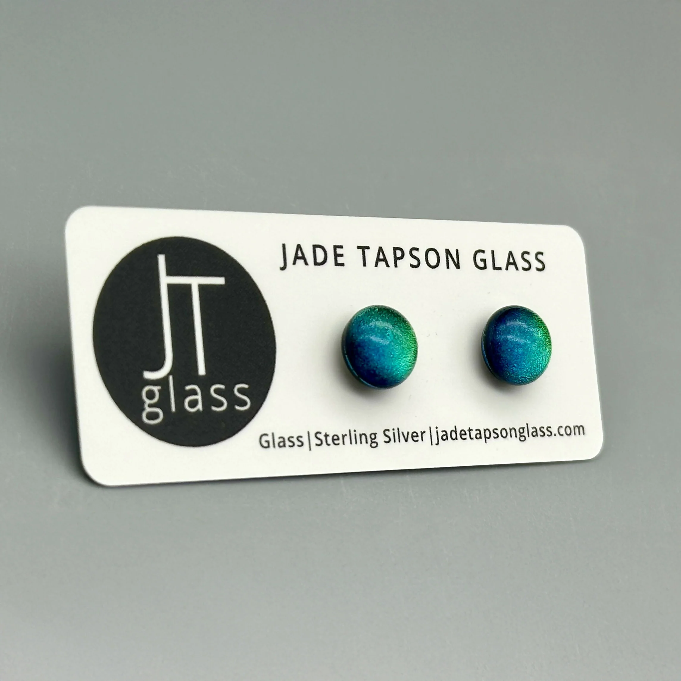 Green Dichroic Fused Glass Sterling Silver Stud Earrings - Handmade by Jade Tapson Glass. - Image 3