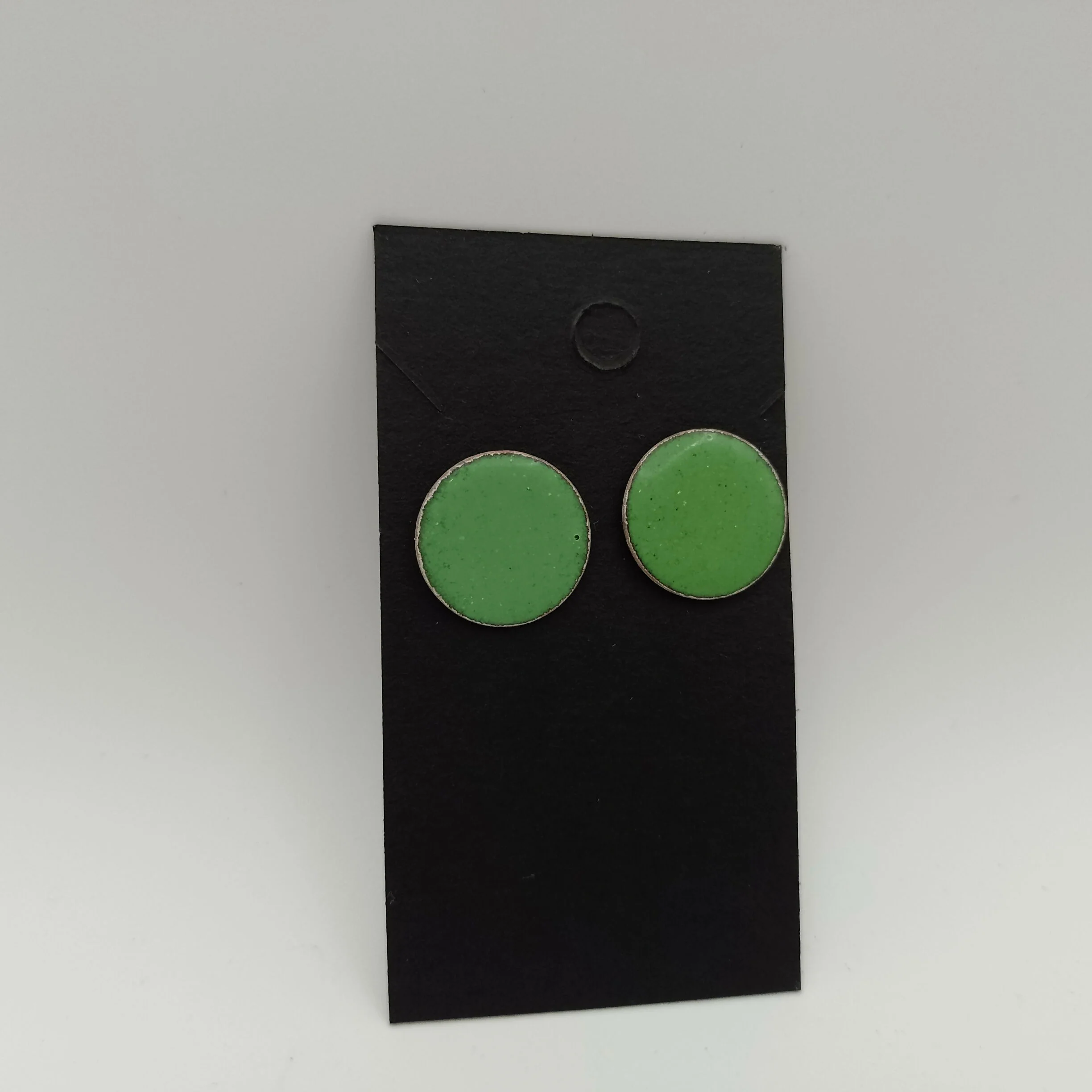 Green Enamel Circle Stud Earrings