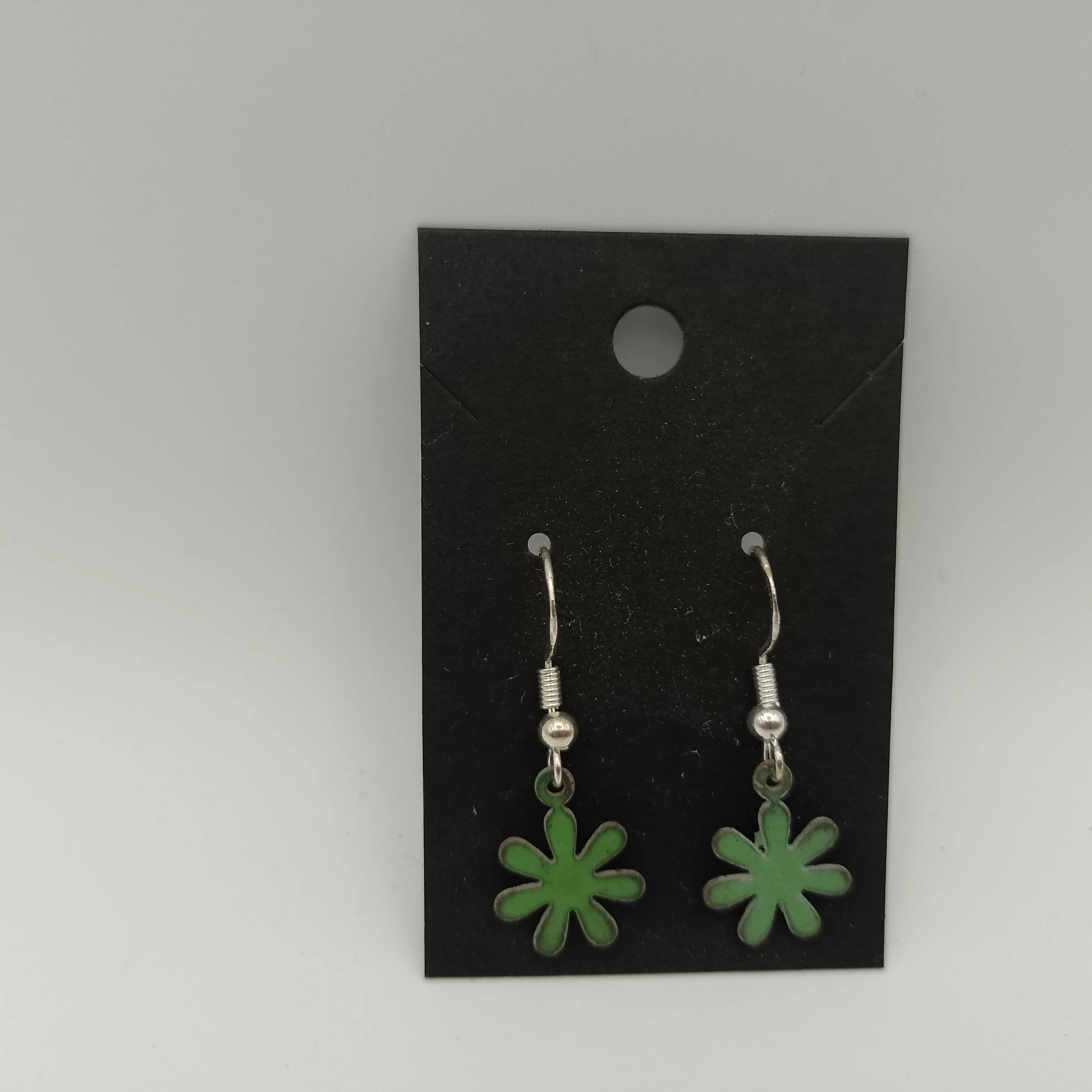 Green Flower Enamel Earrings