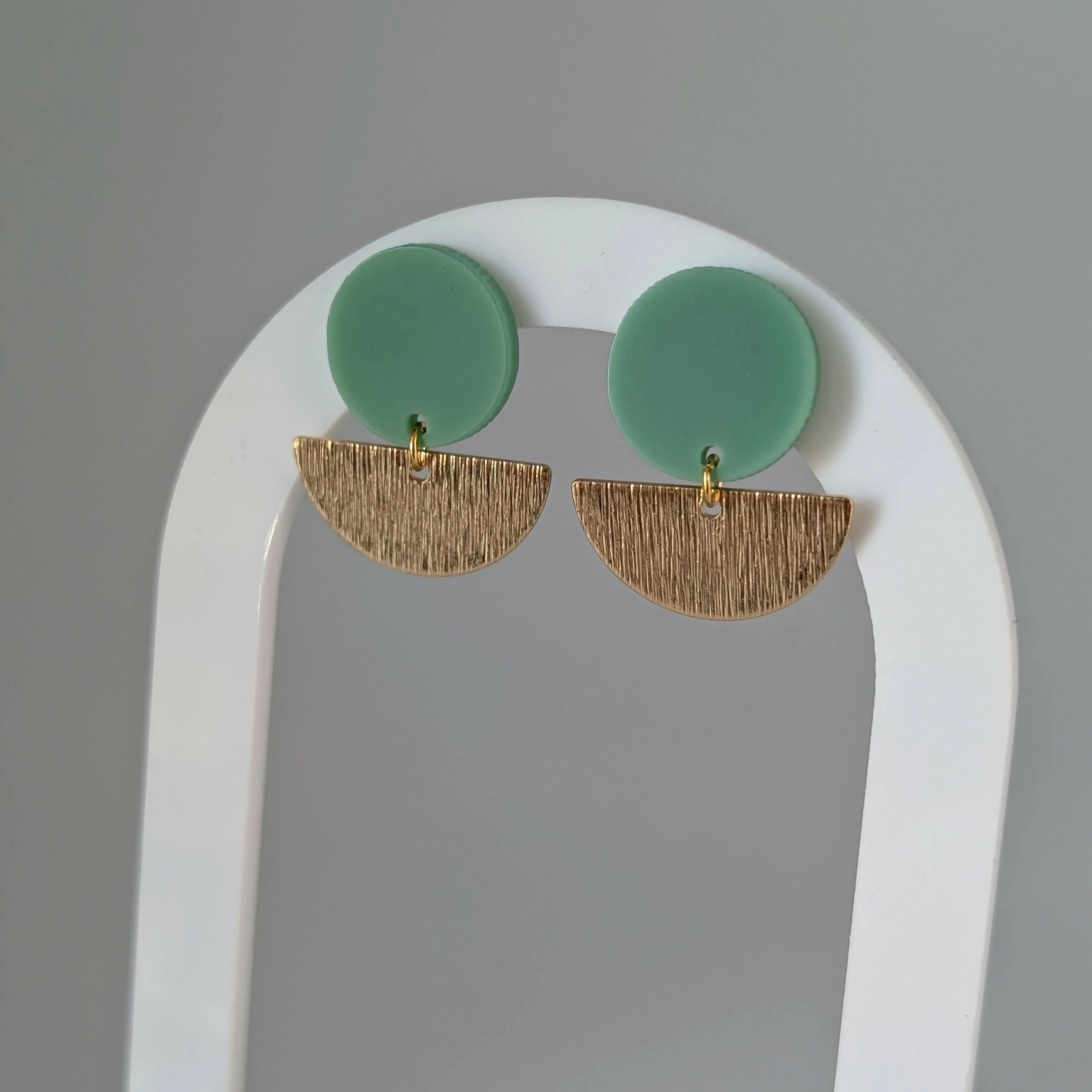 Green Geometric Earrings in Gold or Silver - Image 2