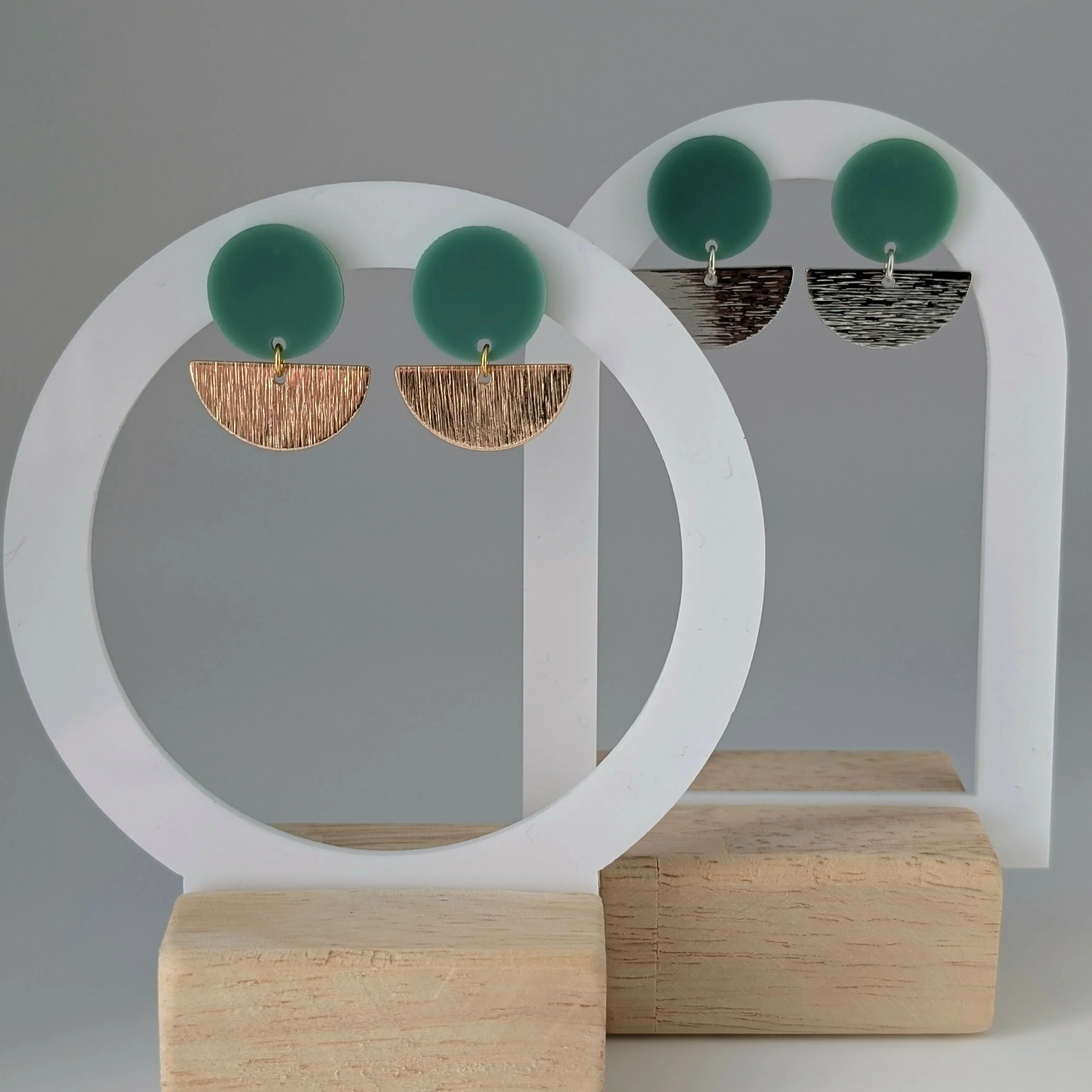 Green Geometric Earrings in Gold or Silver - Image 4