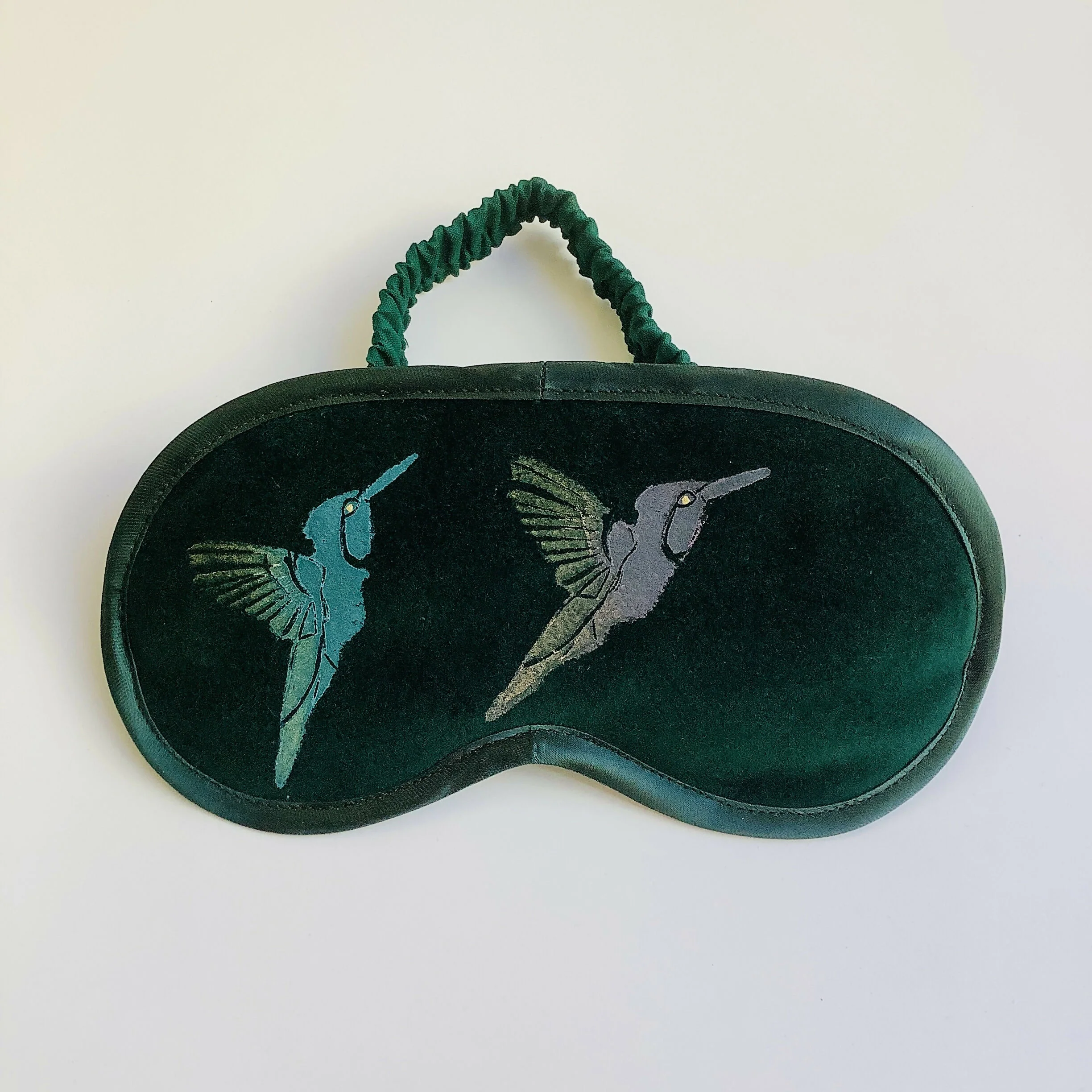 Green Hummingbird Velvet Lavender Eye Mask - Image 2